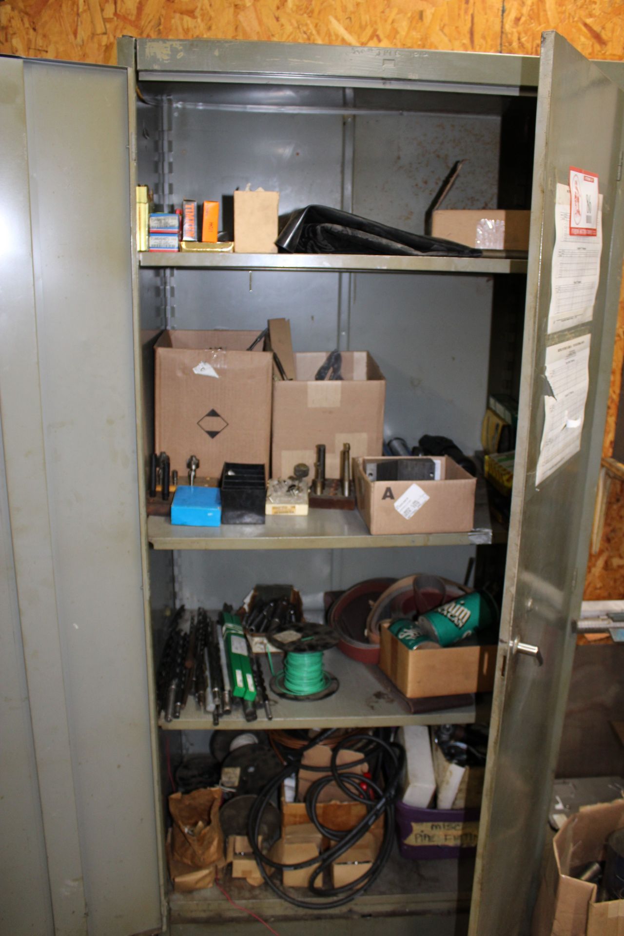 2- Door Metal Storage Cabinet & Contents: Center Punches, Drill Bits, Shims, Bearings, Tooling, Etc.