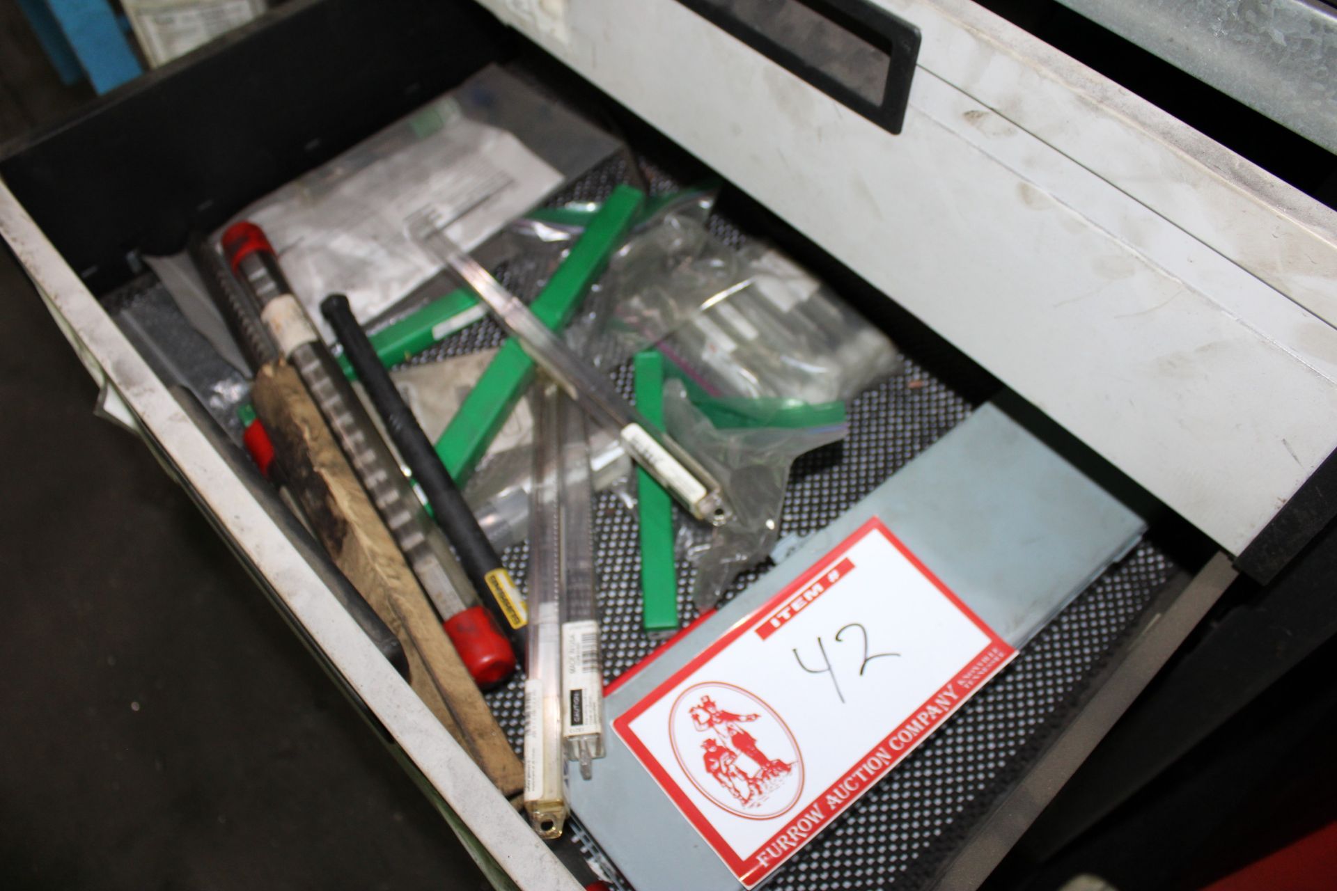 (2) Shelves to Include: Carbide End Mills , Metric Keyway Brooches, Drill Sent, Various Drills