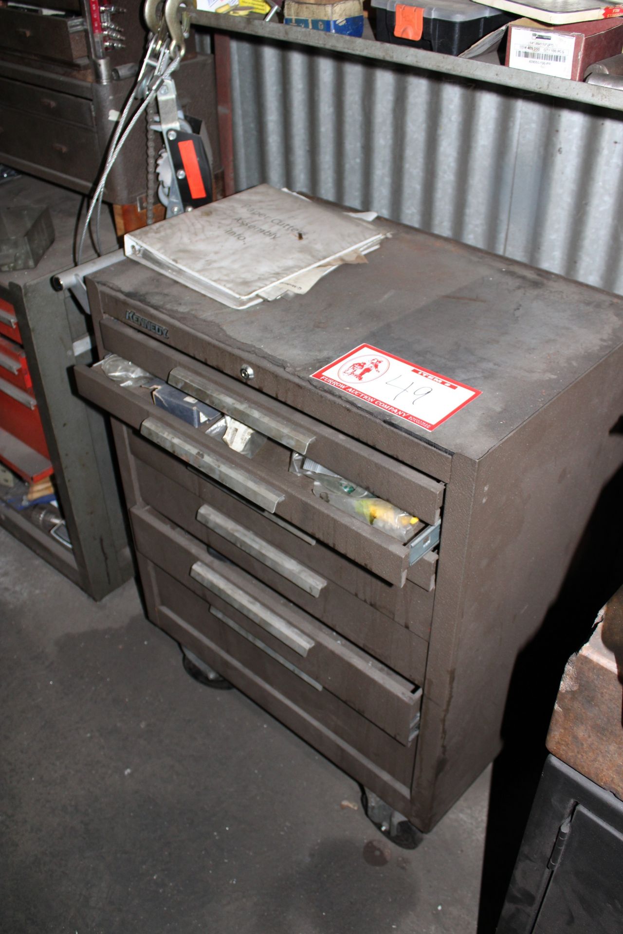 Kennedy Tool Box w/ Misc. Parts & Tools to Include: Index Cutters, Tool Bits, Rethreading Dies,