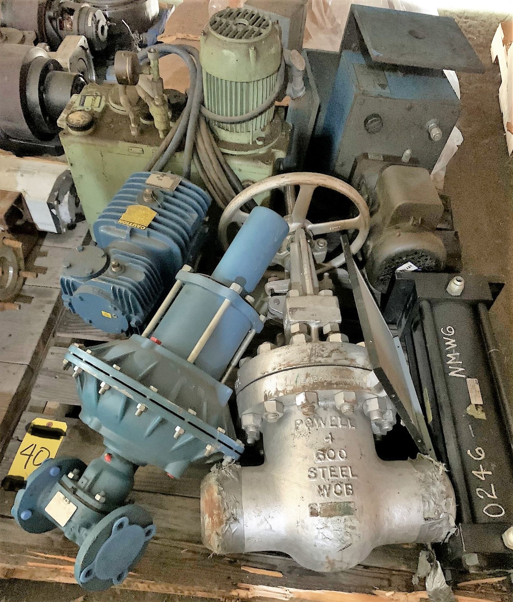 Lot of Assorted Hydraulic Resevoir's w/Pump, Cone Drive, Valves, & Cylinder