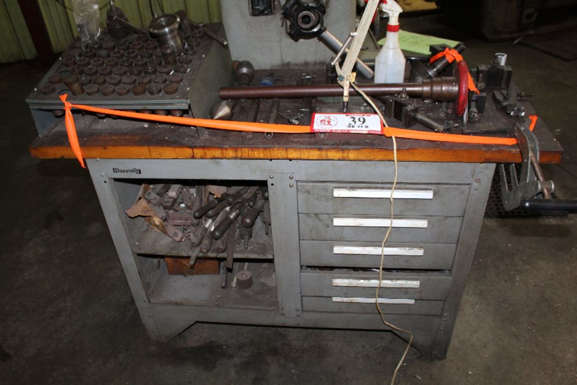 Kennedy Table w/ 5 Drawers & Contents: Various Collets, Tool Holders, Boring Bars, Files, Lathe