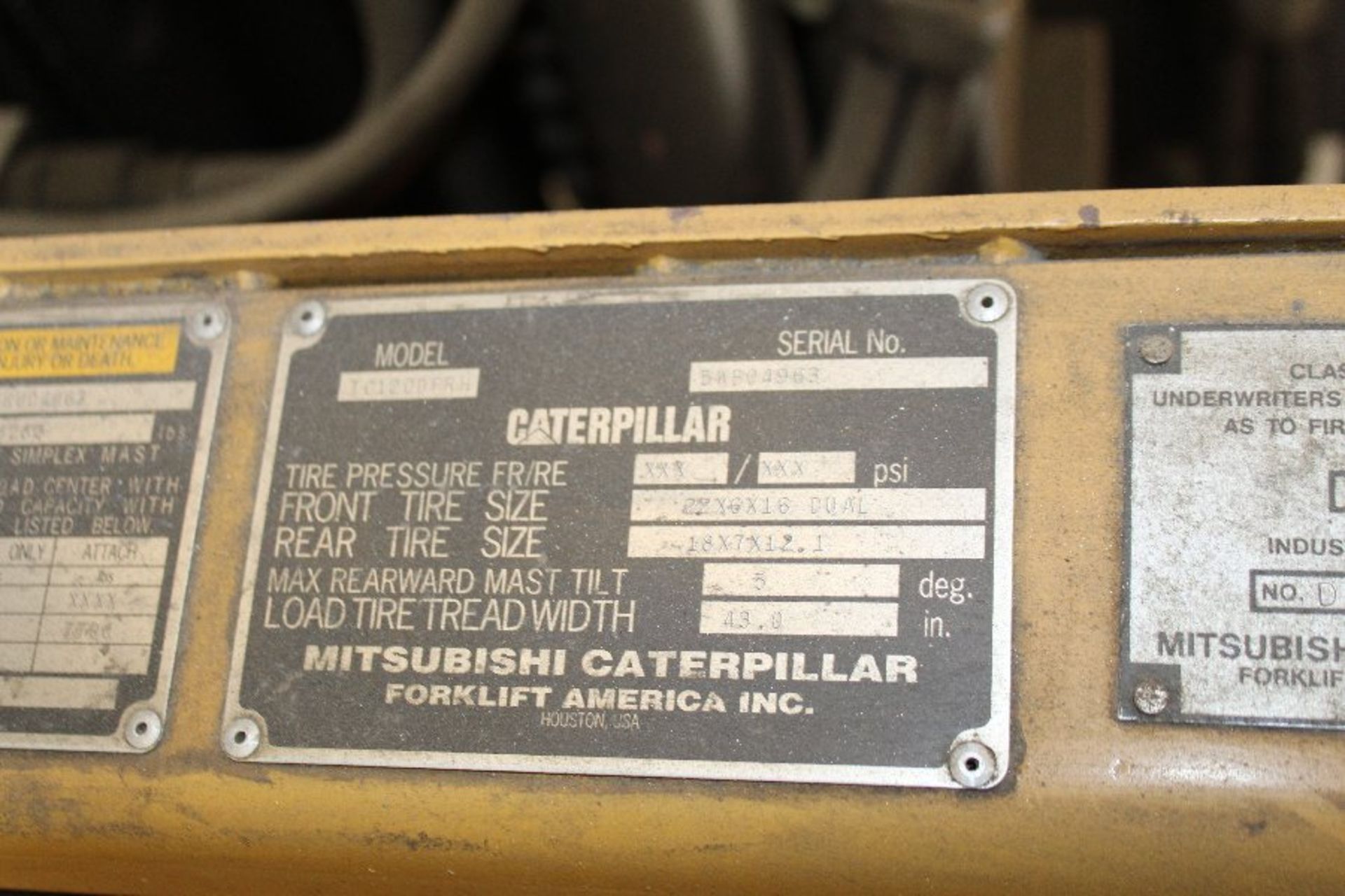 Caterpillar Model TC120DPRH Forklift, 12,000lb, 151" Lift, Solid Tired, LP Gas, 3581 Hours, s/n - Image 3 of 4