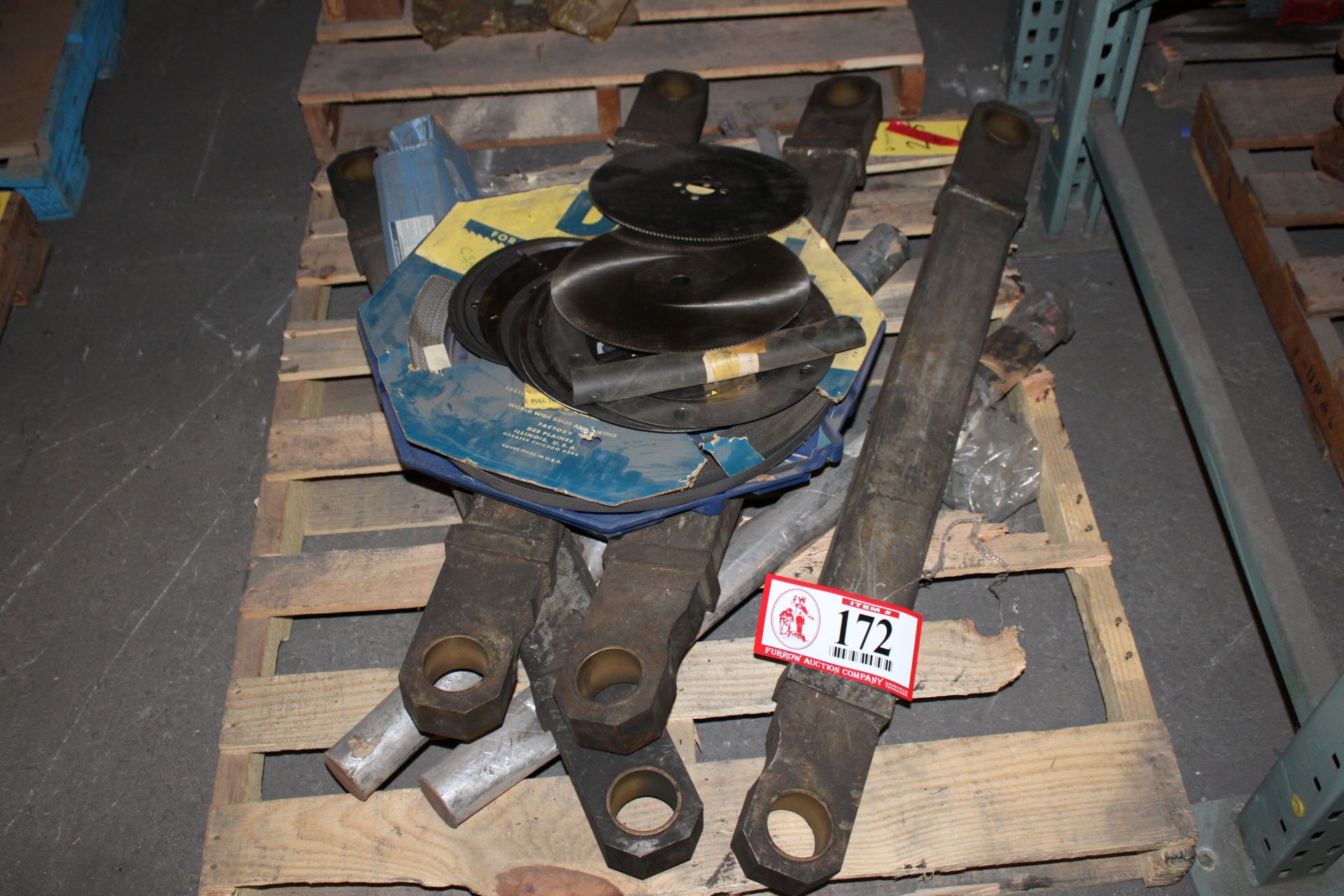 Contents of Pallet: Heavy Duty Stabilizers Bars, Bandsaw Blade Material, Saw Blades, Etc.