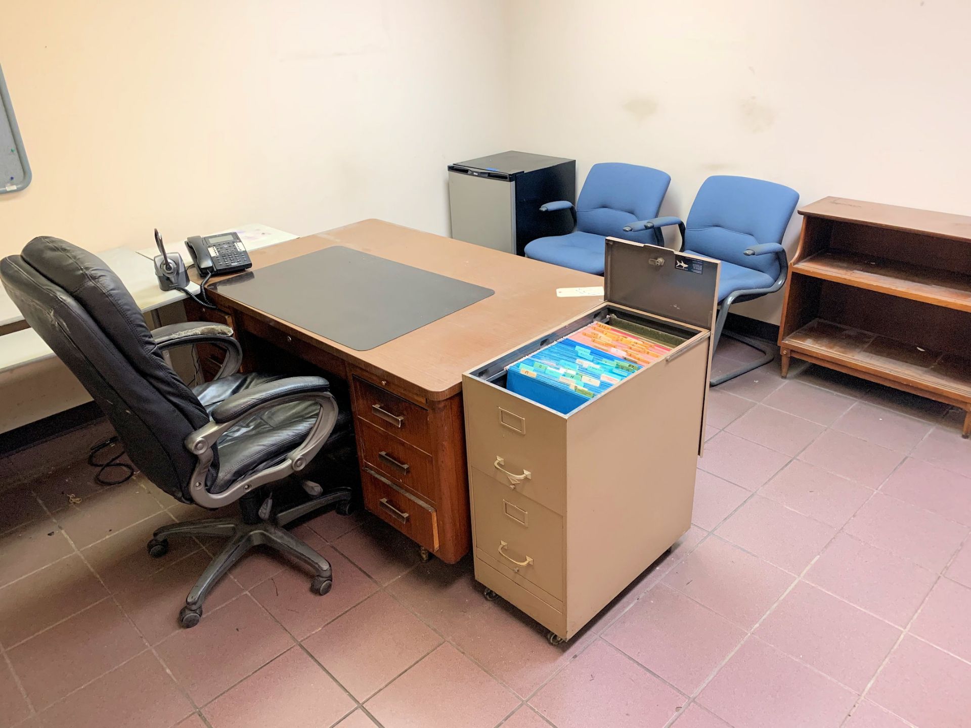 Lot-(2) Desks, (3) Chairs, (1) Tall 4-Drawer Lateral File, (1) Portable Dump File, Plant and (1)