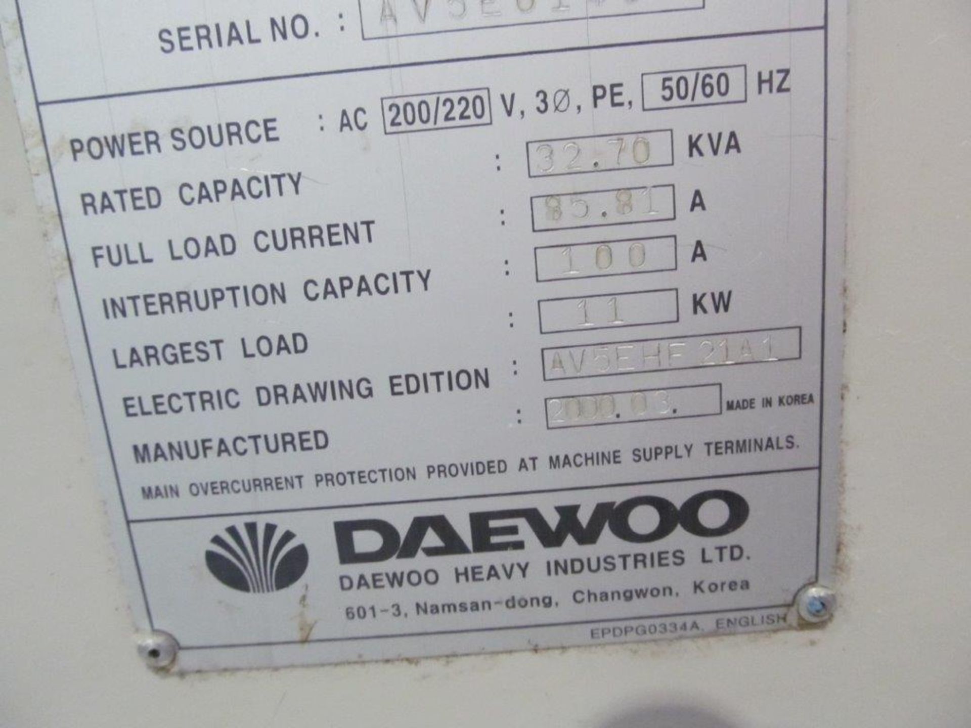DAEWOO VMC, MODEL MINX-500, S/NAV5E0149, 20'' X 48'' - LOCATION, MONTREAL, QUEBEC - Image 5 of 6