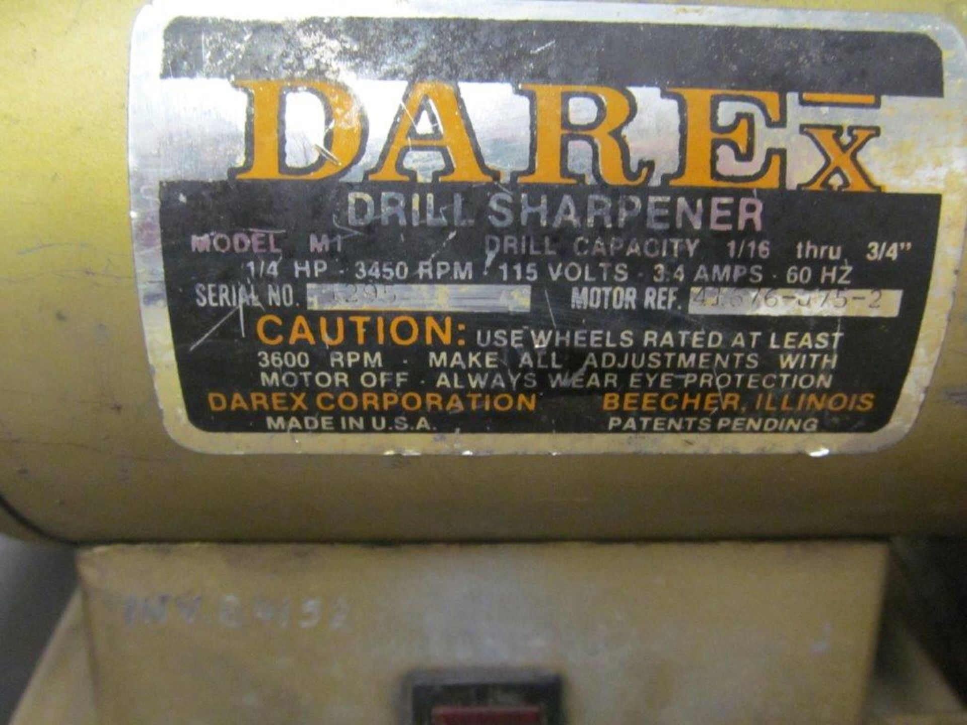 DAREX DRILL SHARPENER (USA), MDL. M1, S/N 1295 C/W DIAMOND WHEEL, 1/16''-3/4'' CAP., 115V1PH/60C - - Image 2 of 3
