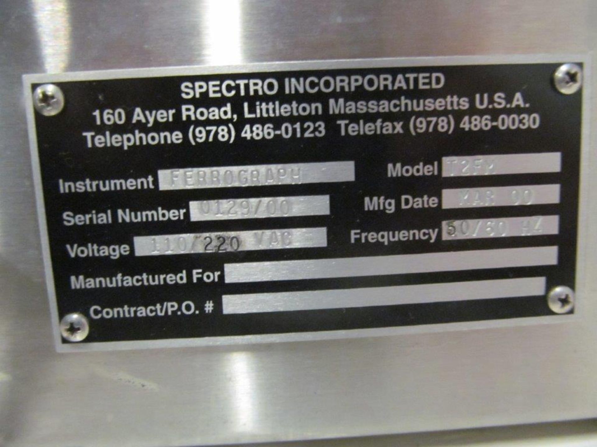 SPECTRO ANALYTICAL FERRO GRAPH (USA), MODEL T2M, S/N 0129, 110V/220V/1PH - LOCATION, HAWKESBURY, - Image 4 of 4