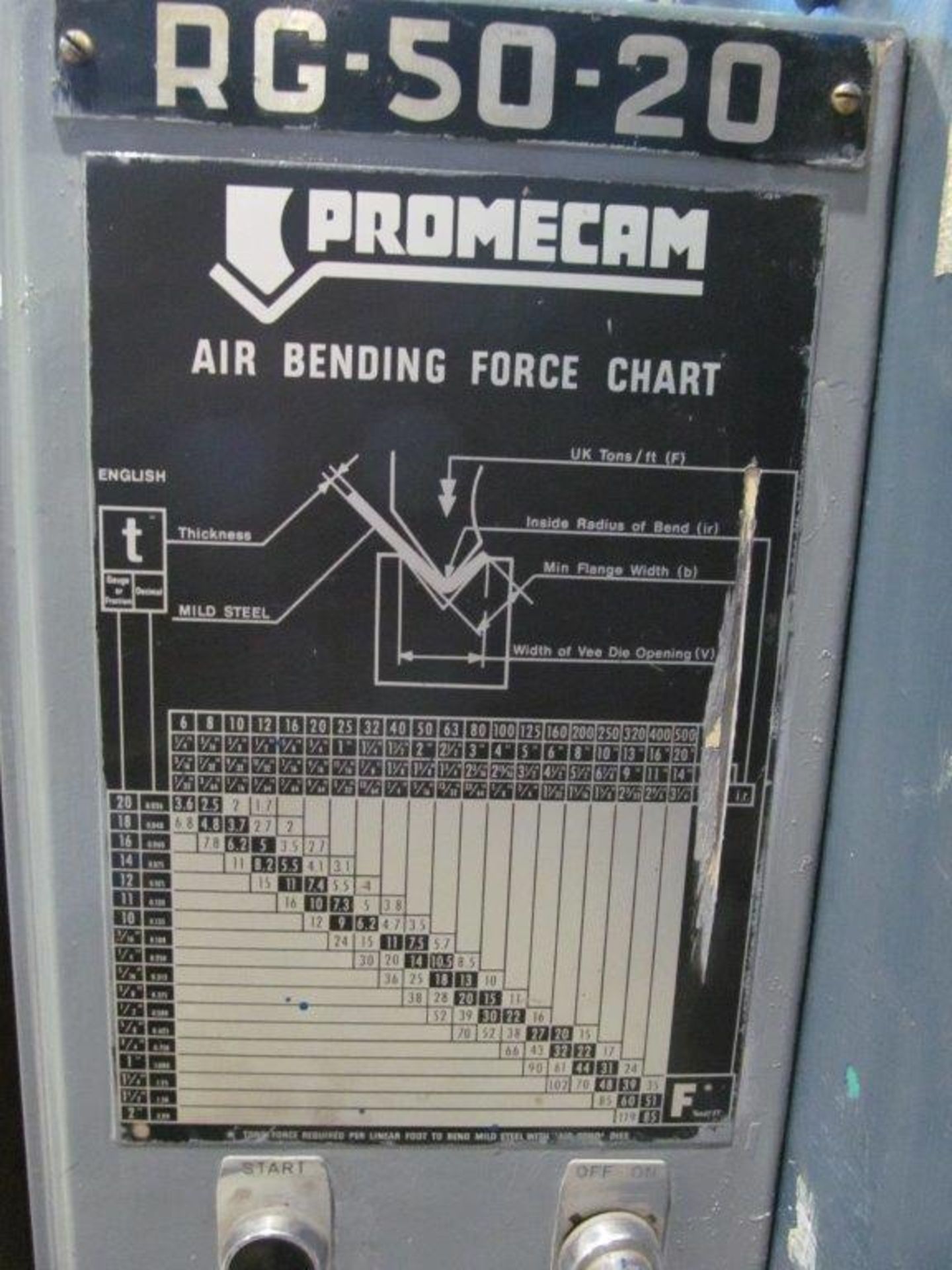 PROMECAN PRESS BRAKE, MDL. RG50-20, S/N 02-50-20-750, 6' X 50 TON - LOCATION, MONTREAL, QUEBEC - Image 4 of 6