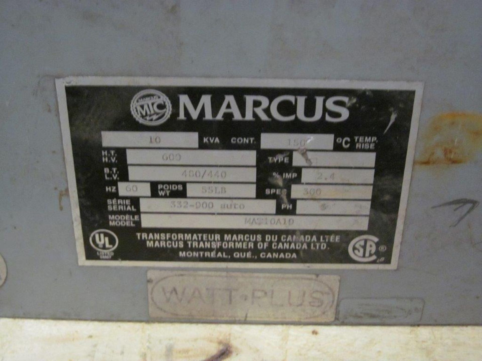 MARCUS TRANSFORMER 10 KVA, 600V/480V/440V - LOCATION, HAWKESBURY, ONTARIO - Image 2 of 2