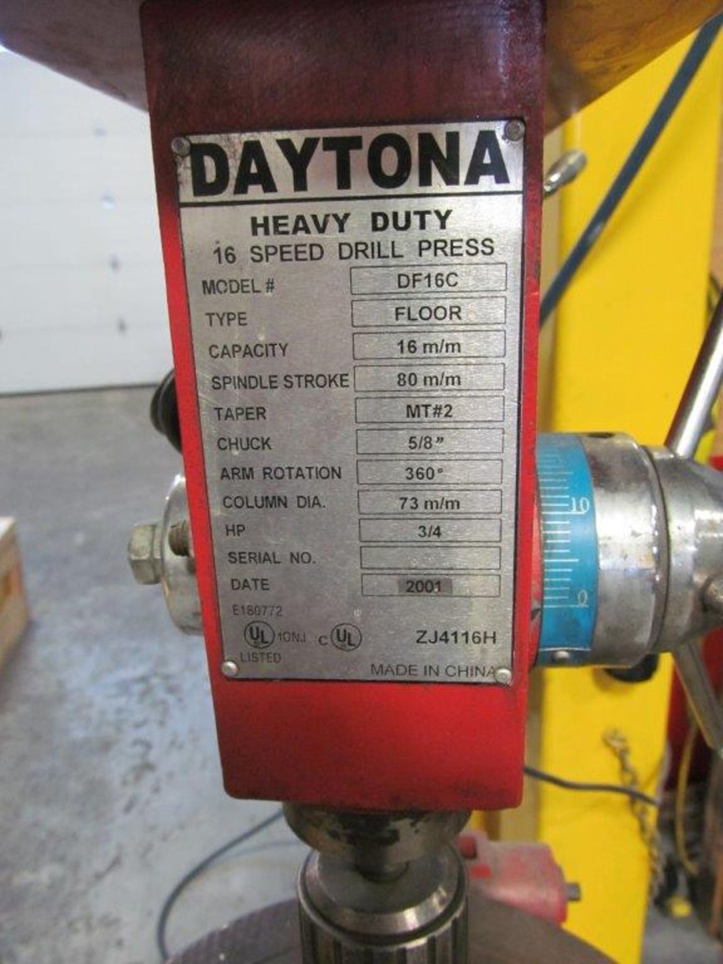 DAYTONA PEDESTAL DRILL PRESS, 16 SPEED, MODEL DF16C, 3/4 HP (IN PLANT) - LOCATION, MONTREAL, QUEBEC - Image 2 of 2