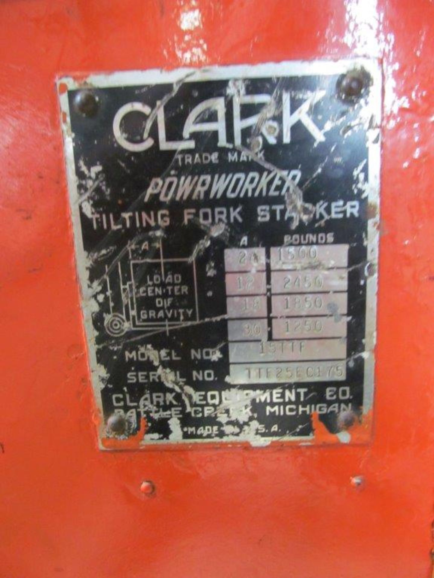 CLARK ELECTRIC LIFT STACKER, MODEL 15TTF, S/N TTF25EC 175, 1500LB CAPACITY - Image 3 of 4