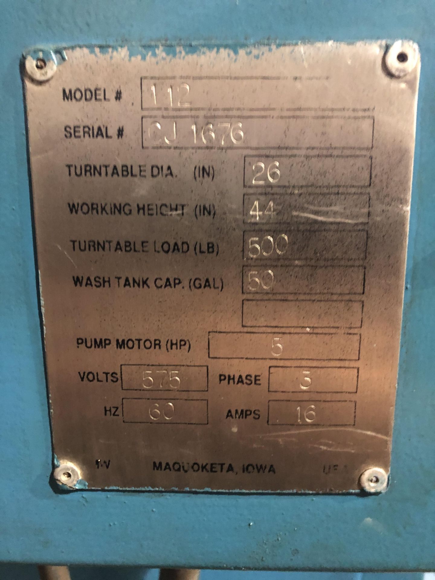 INDO PARTS WASHER, MODEL 112, S/N CJ1676, 26'' DIAMETER X 44'' HEIGHT - Image 3 of 5