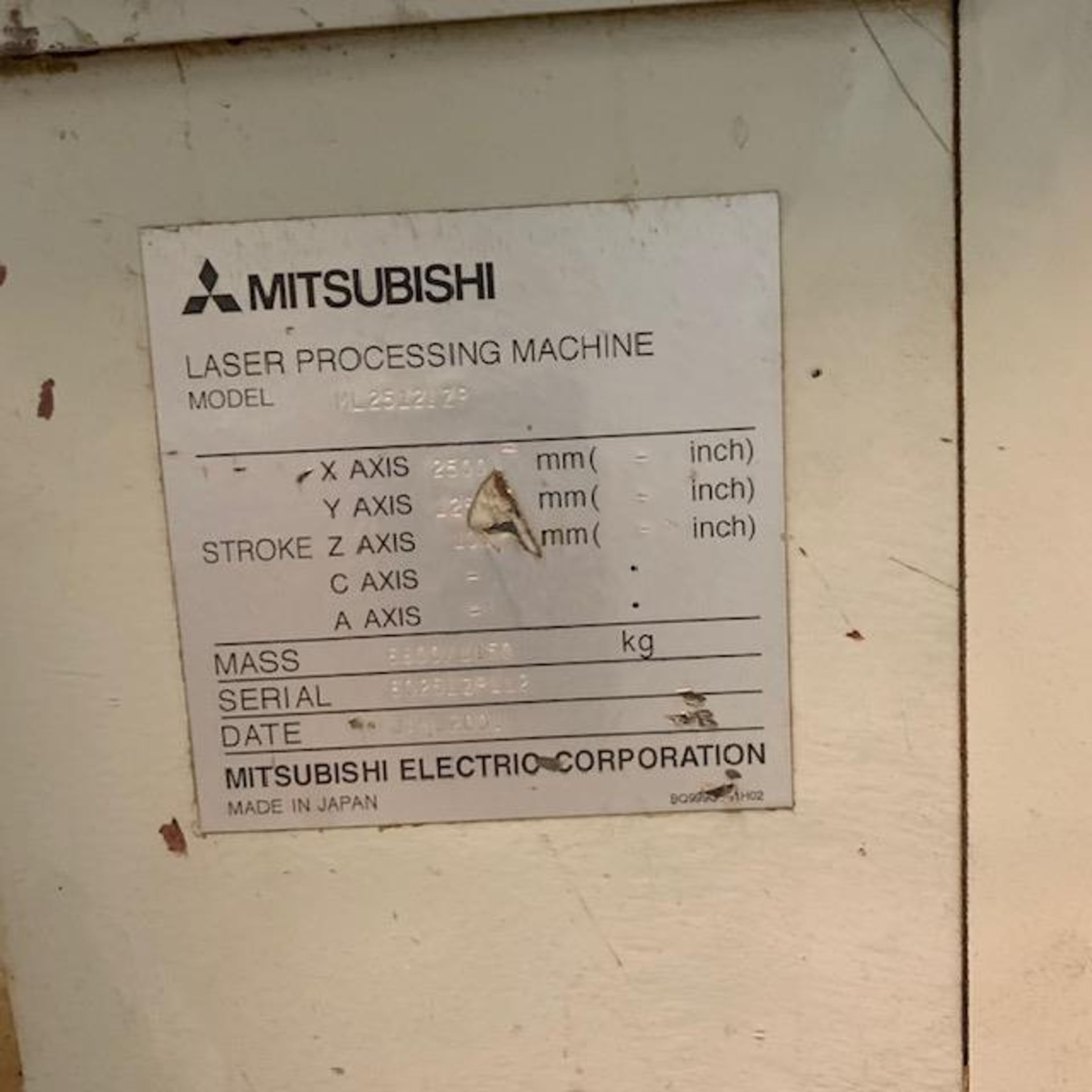 MITSUBISHI LASER, MODEL 2512LZP, S/N 6025L29112 - Image 4 of 6