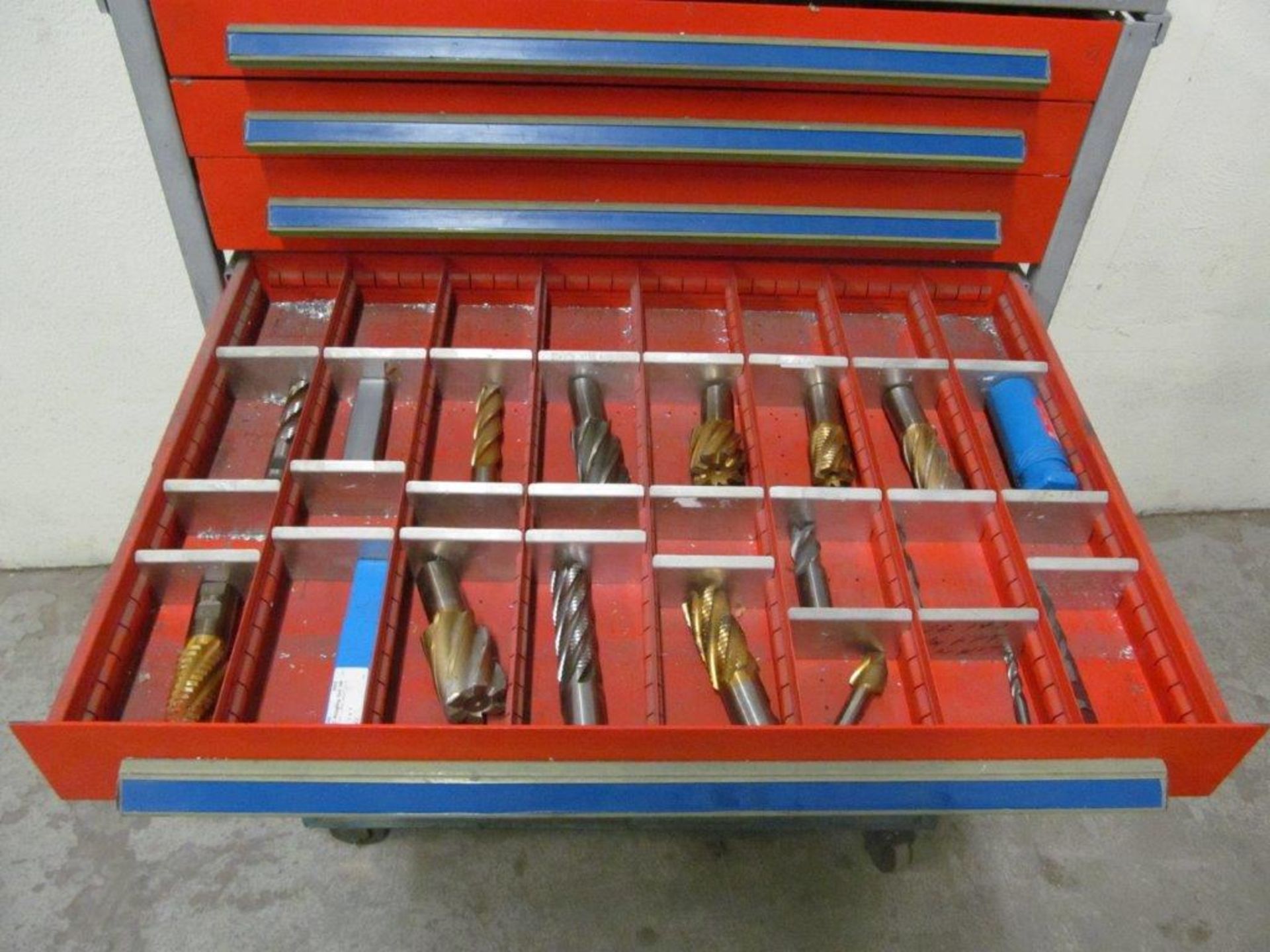 HEAVY DUTY MACHINIST (6) DRAWER TOOLBOX (FULL OF MOSTLY ENDMILLS), C/W STEEL ROLL AROUND - LOCATION, - Image 6 of 8
