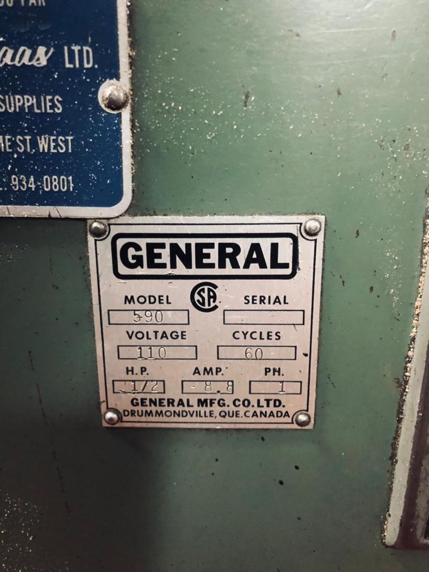 GENERAL VERTICAL BANDSAW, MODEL 590, 12'' - LOCATION, MONTREAL, QUEBEC - Image 4 of 4