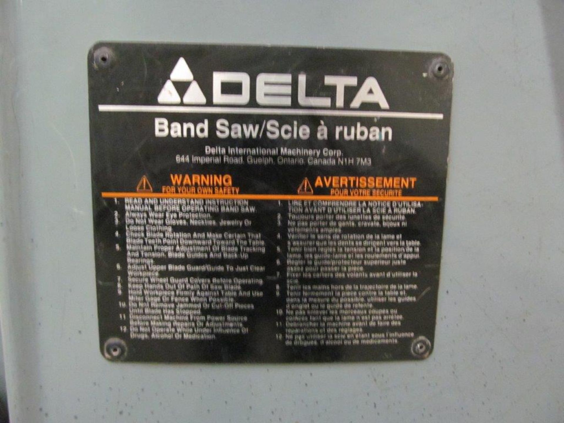 DELTA VERTICAL BANDSAW 13 1/2'' THROAT, 115V/1PH/60C - LOCATION - HAWKESBURY, ONTARIO - Image 3 of 3