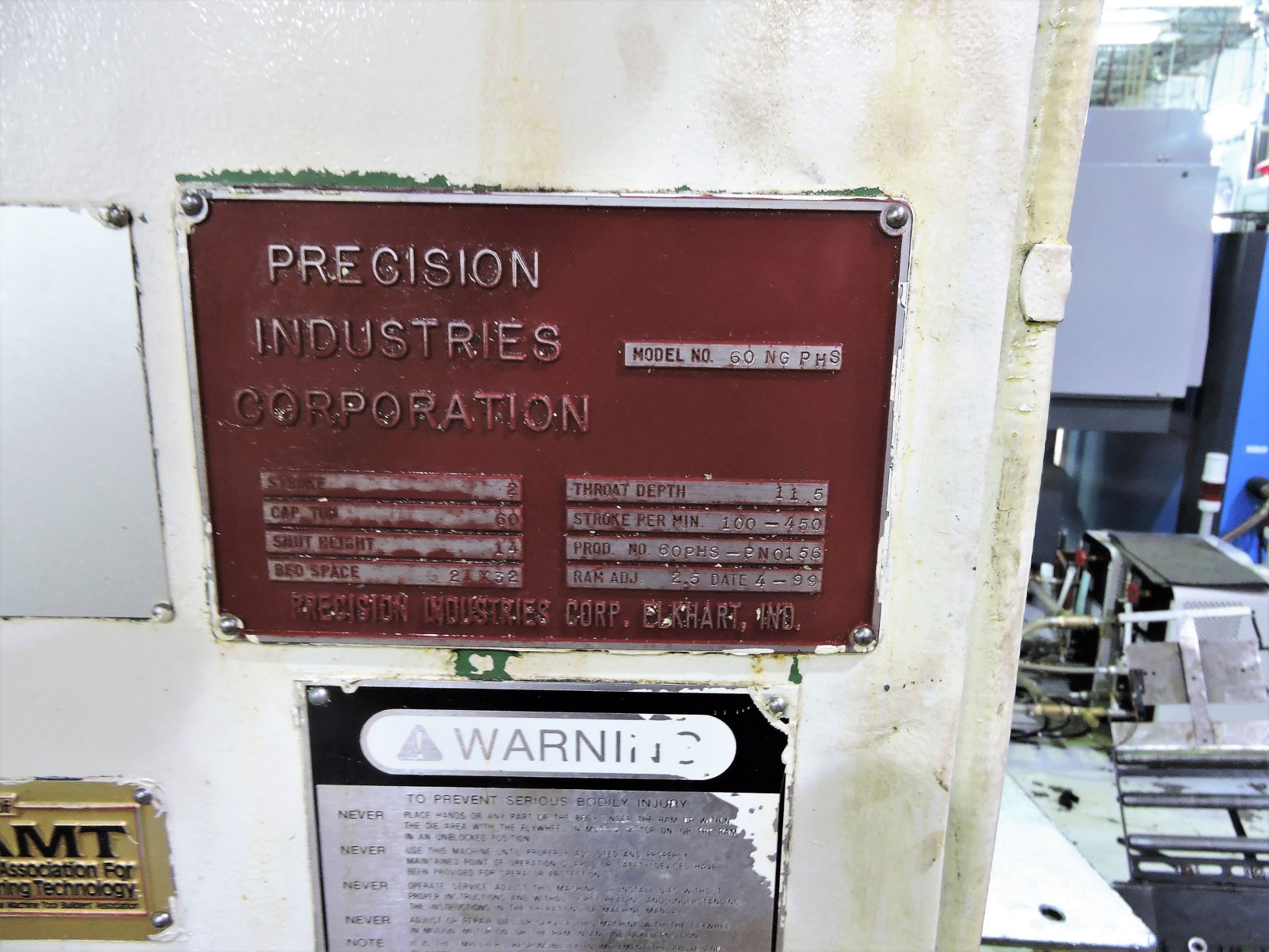 PRECISION INDUSTRIES POWER PUNCH PRESS O.B. TYPE HIGH PRECISION, HIGH SPEED GAP TYPE - Image 6 of 7