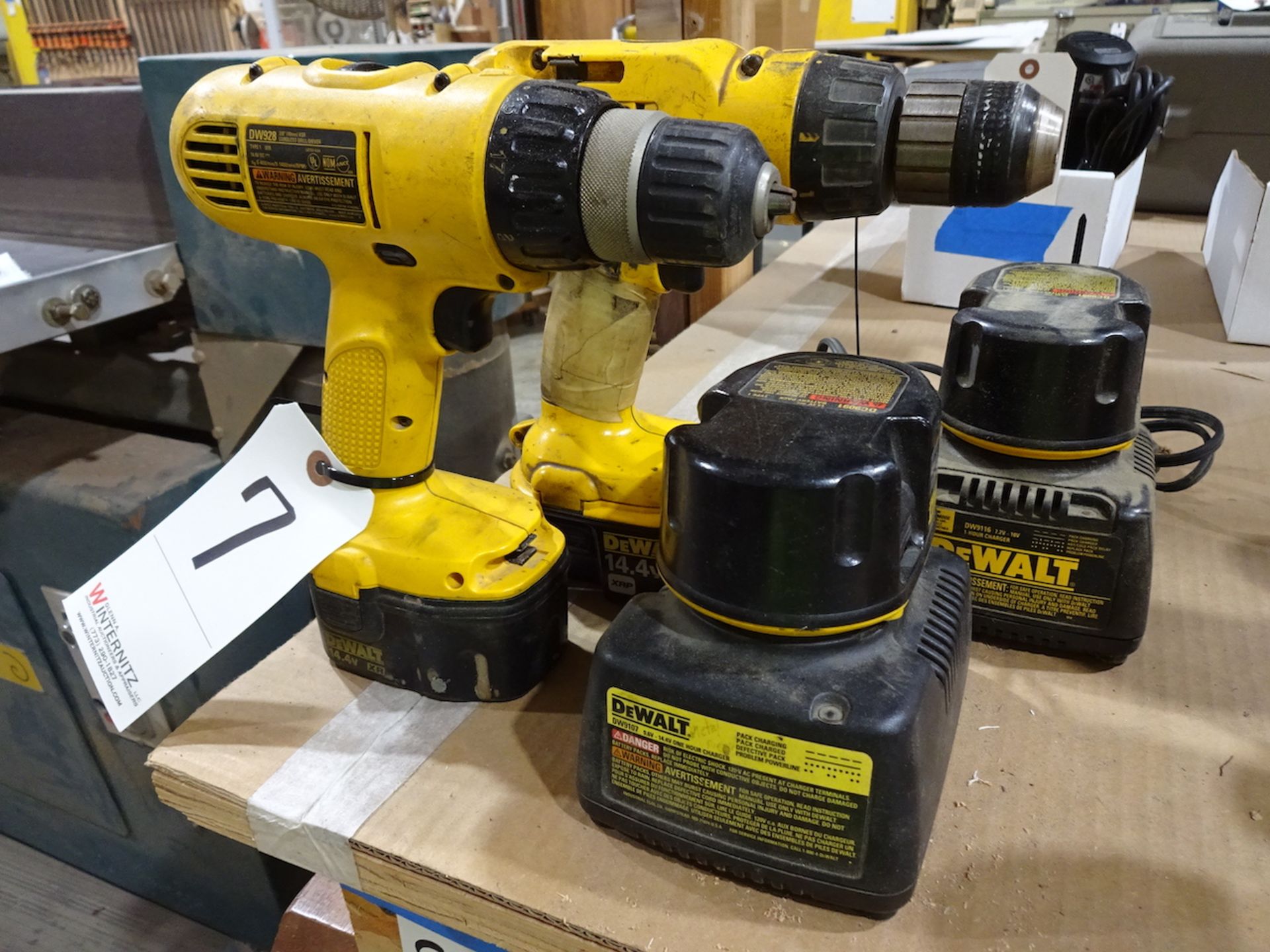 LOT: (2) Dewalt Model DW991 & DW928 VSR Cordless Drill/Drivers, with (4) Batteries & (2) Chargers