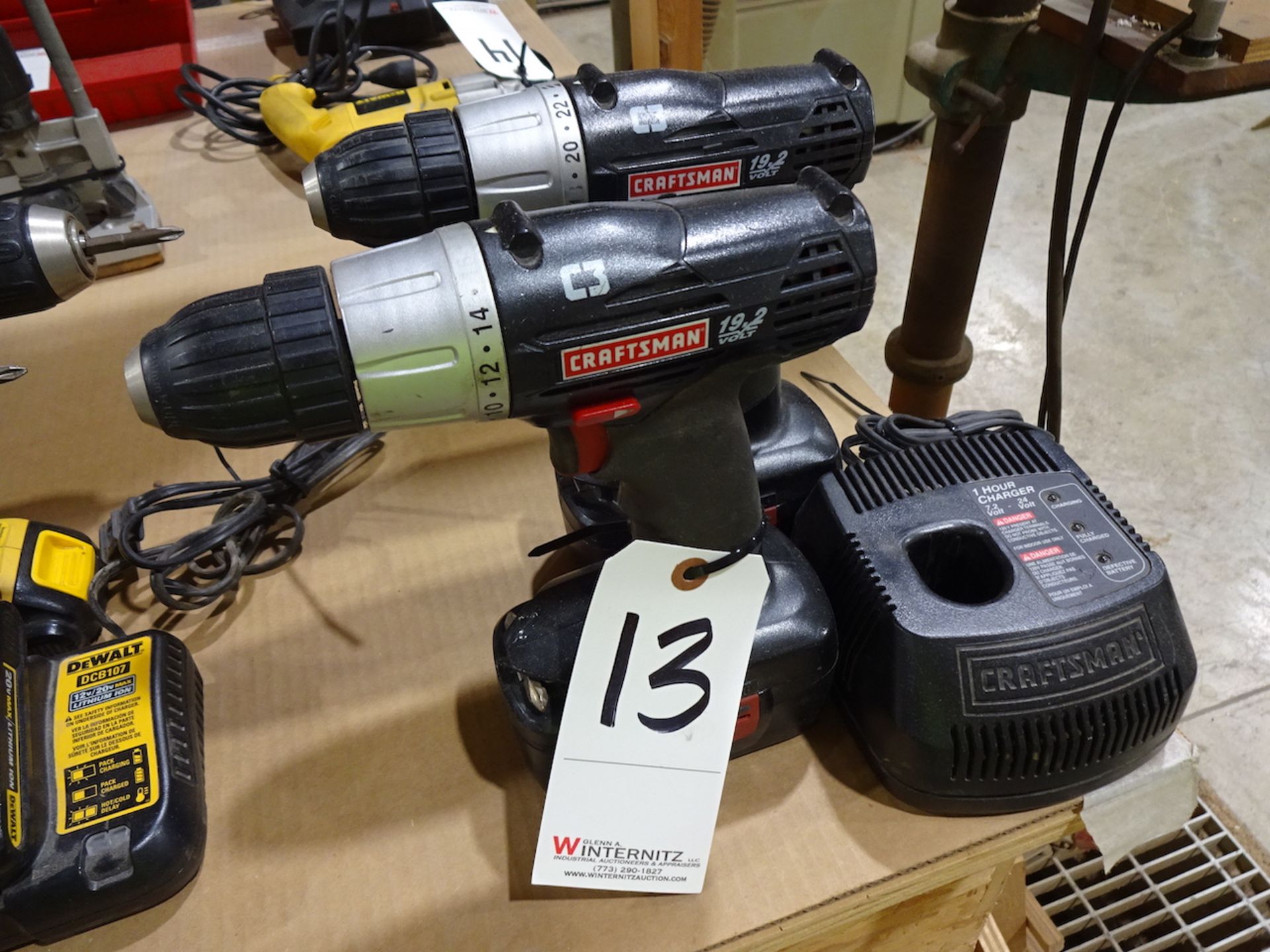 LOT: (2) Craftsman 3/8 in. Cordless Drills, with (2) Batteries & (1) Charger