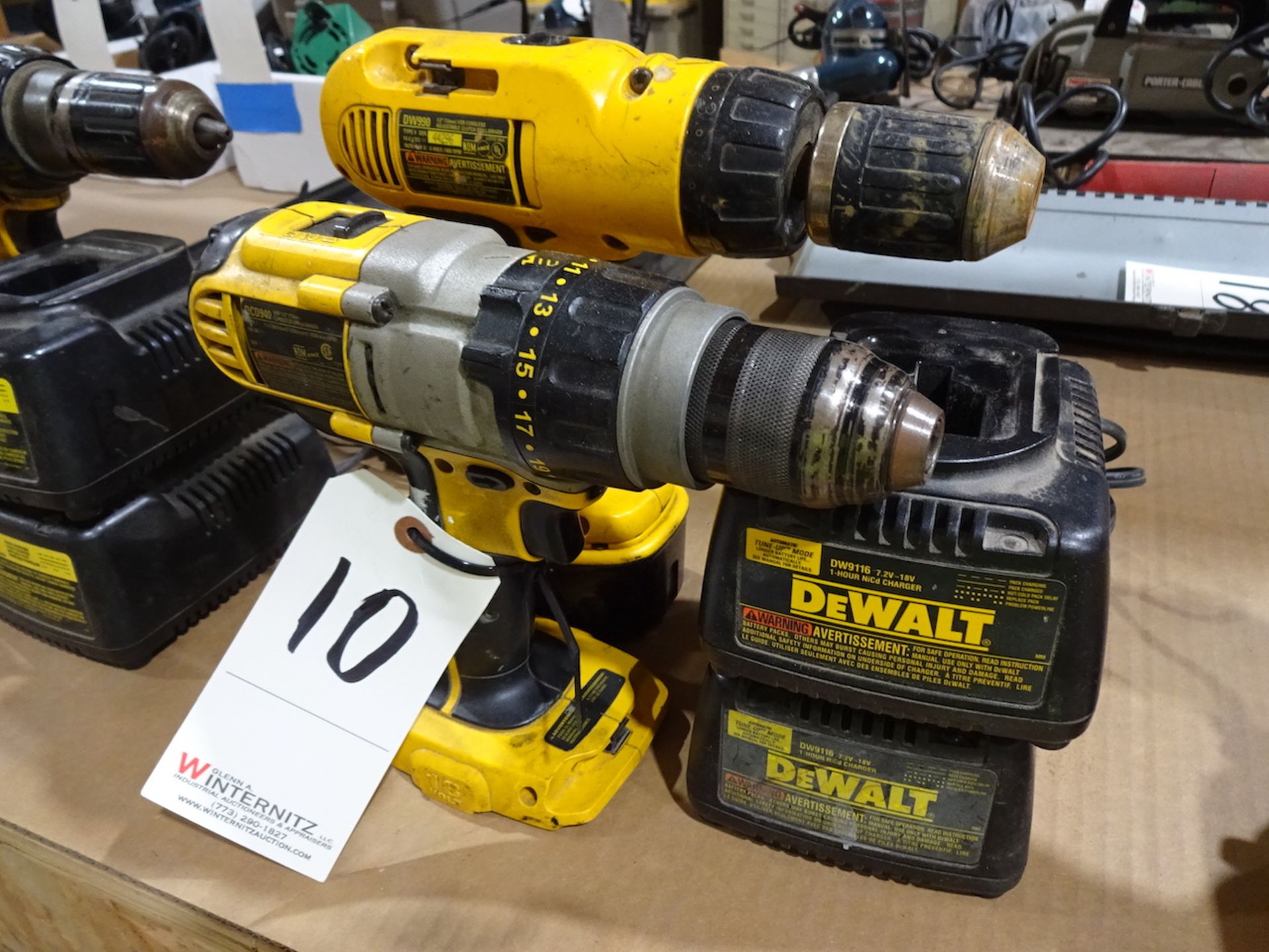 LOT: (2) Dewalt Model DCD940 & DW990 Cordless Drill/Drivers, with (1) Battery & (2) Chargers