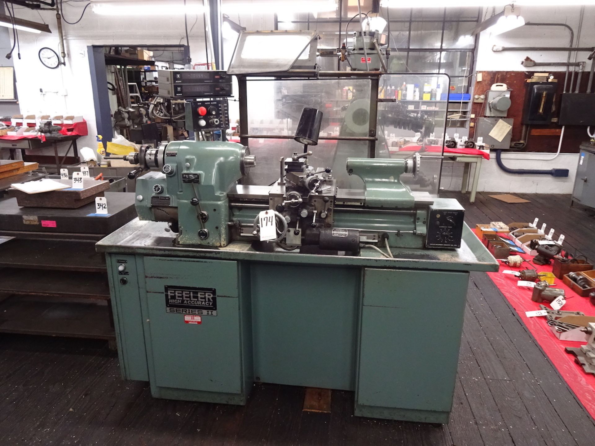 Feeler 10 in. x 15 in. (approx.) Series 2 Model TL-G18F High Accuracy Lathe, S/N TL85298, Carriage