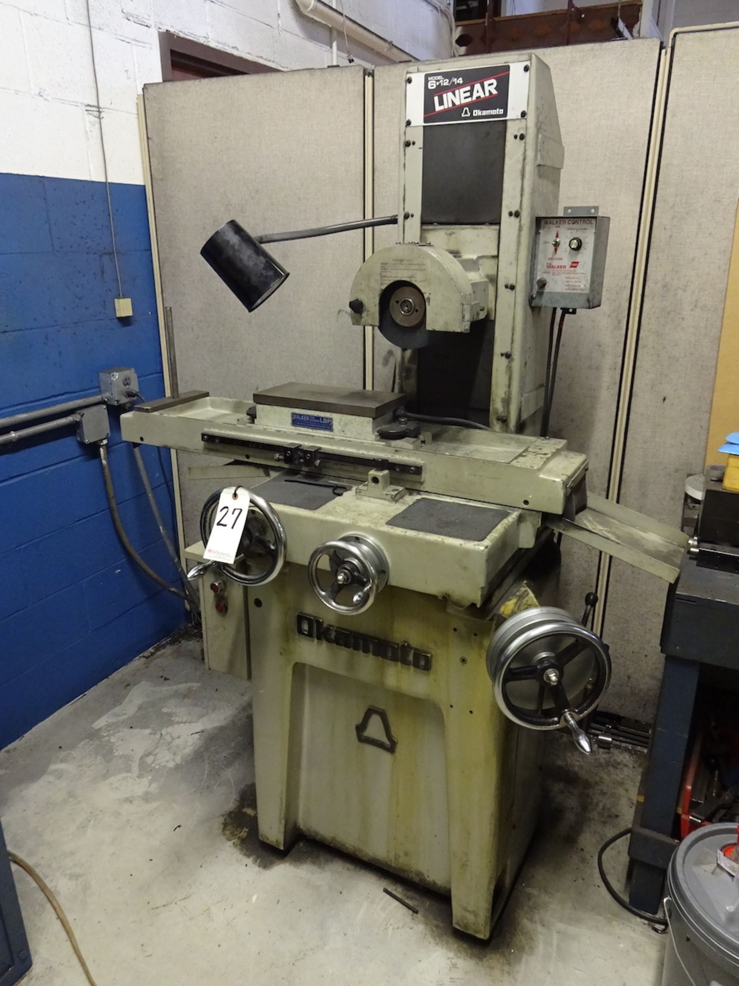 Okamoto 6 in. x 12 in./14 in. Linear Hand Feed Surface Grinder, S/N 4038, Walker Chuck Control,