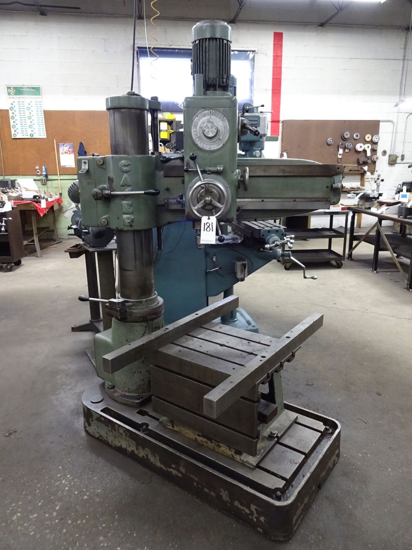 Caser 7-1/2 in. Column x 3 ft. (approx.) Radial Arm Drill, S/N N/A, 24 in. x 18 in x 14 in. T-Slot