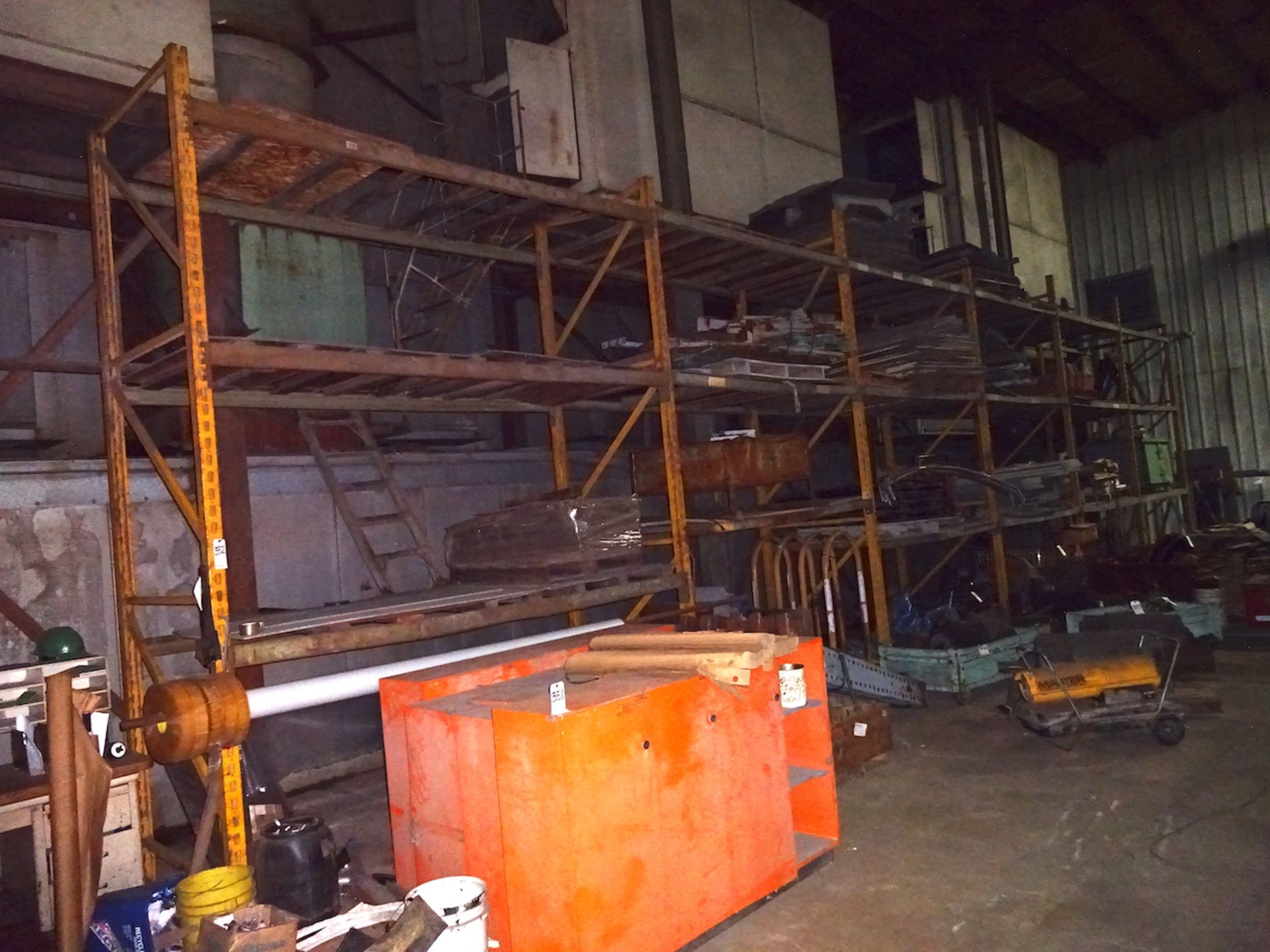 LOT: (6) Sections Heavy Duty Adjustable Pallet Rack, with Contents (excludes cantilever rack parts)