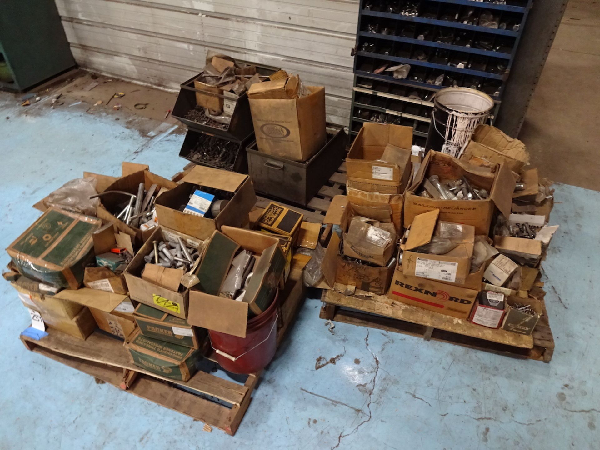 LOT: Assorted Hardware on (3) Skids & in Parts Cabinet