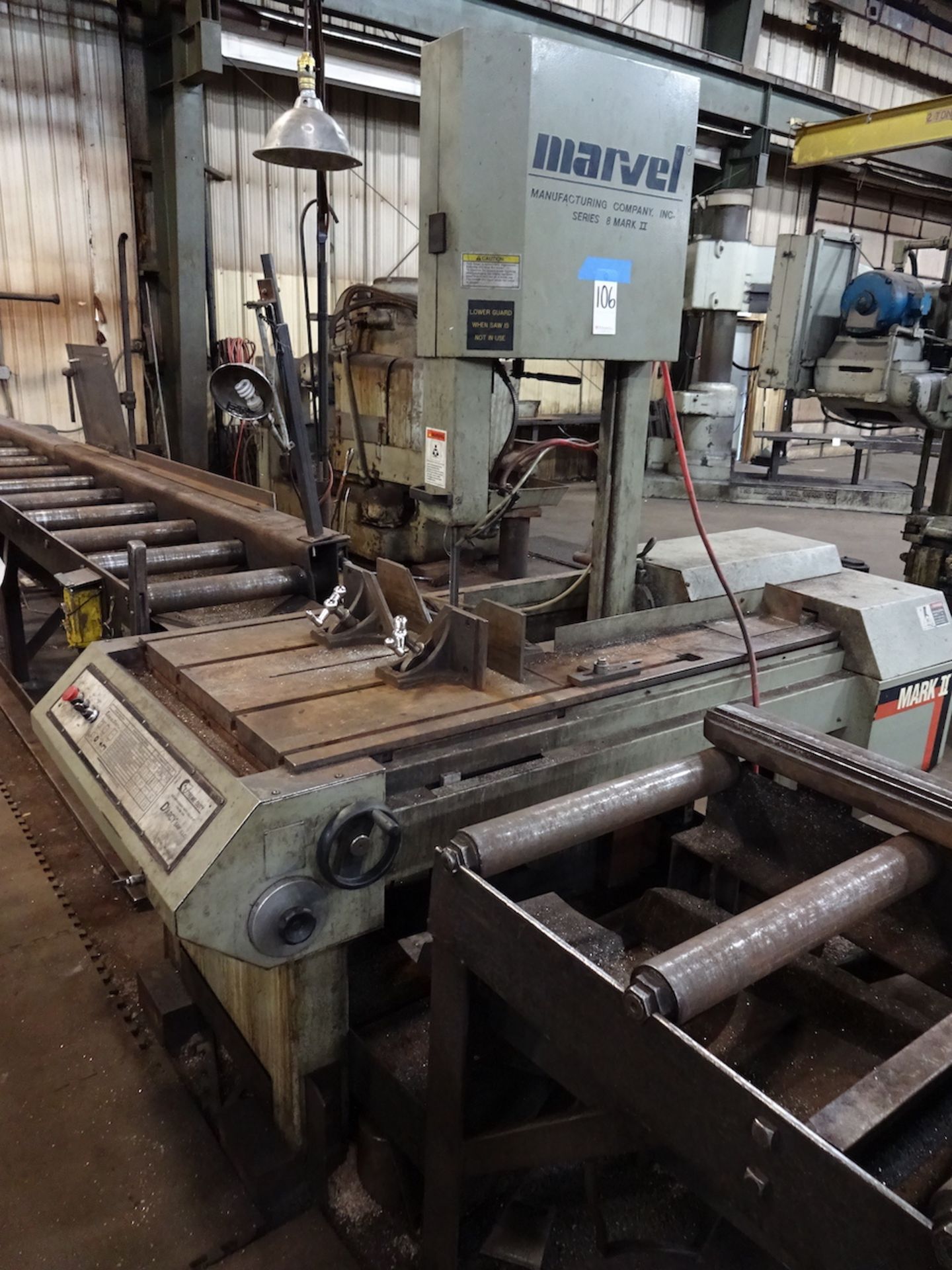 Marvel Model 8-Mark-II Vertical Band Saw, S/N 830913 (2012), with Heavy Duty Roller Infeed & Outfeed - Image 2 of 9