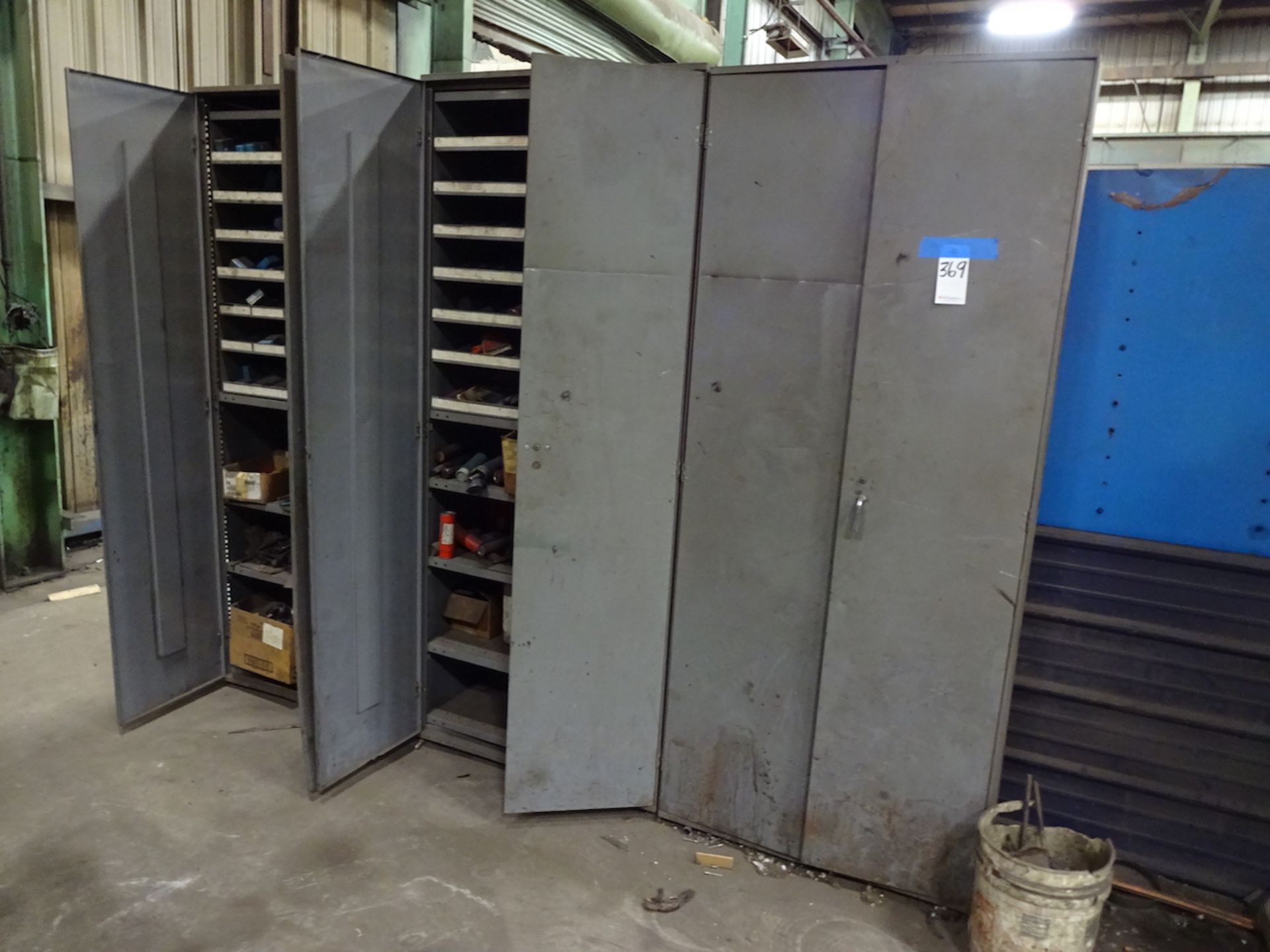 LOT: (3) Double-Door Steel Storage Cabinets with Assorted Drill Bits, Tooling, etc.