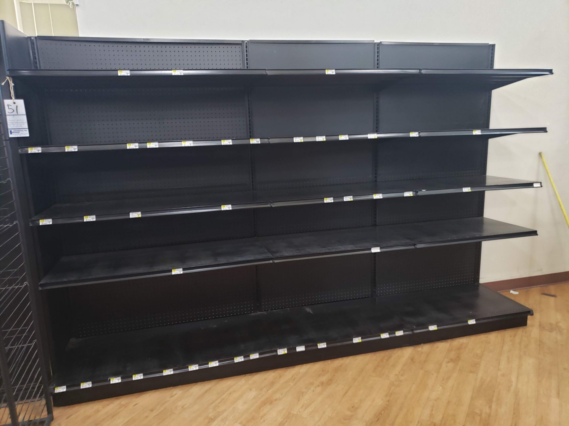 MADIX GONDOLA SINGLE SIDED SHELVING (1) 4' X 79", (2) 3' X 79" WITH 15 SHELVES