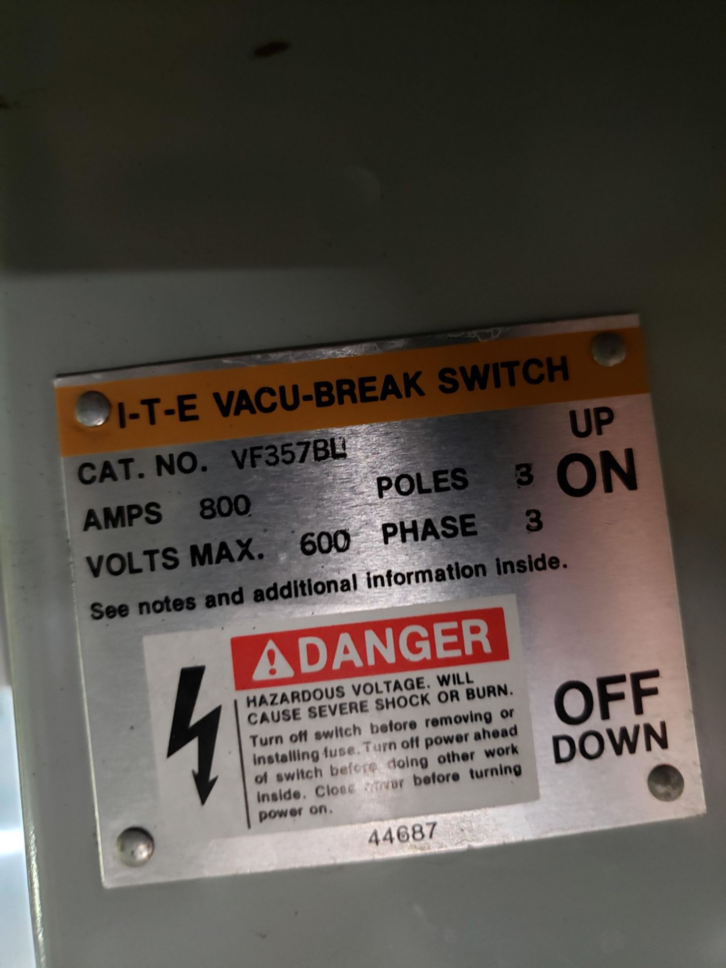 ITE VACU BREAK SWITCH VF357B 800A - Image 2 of 3