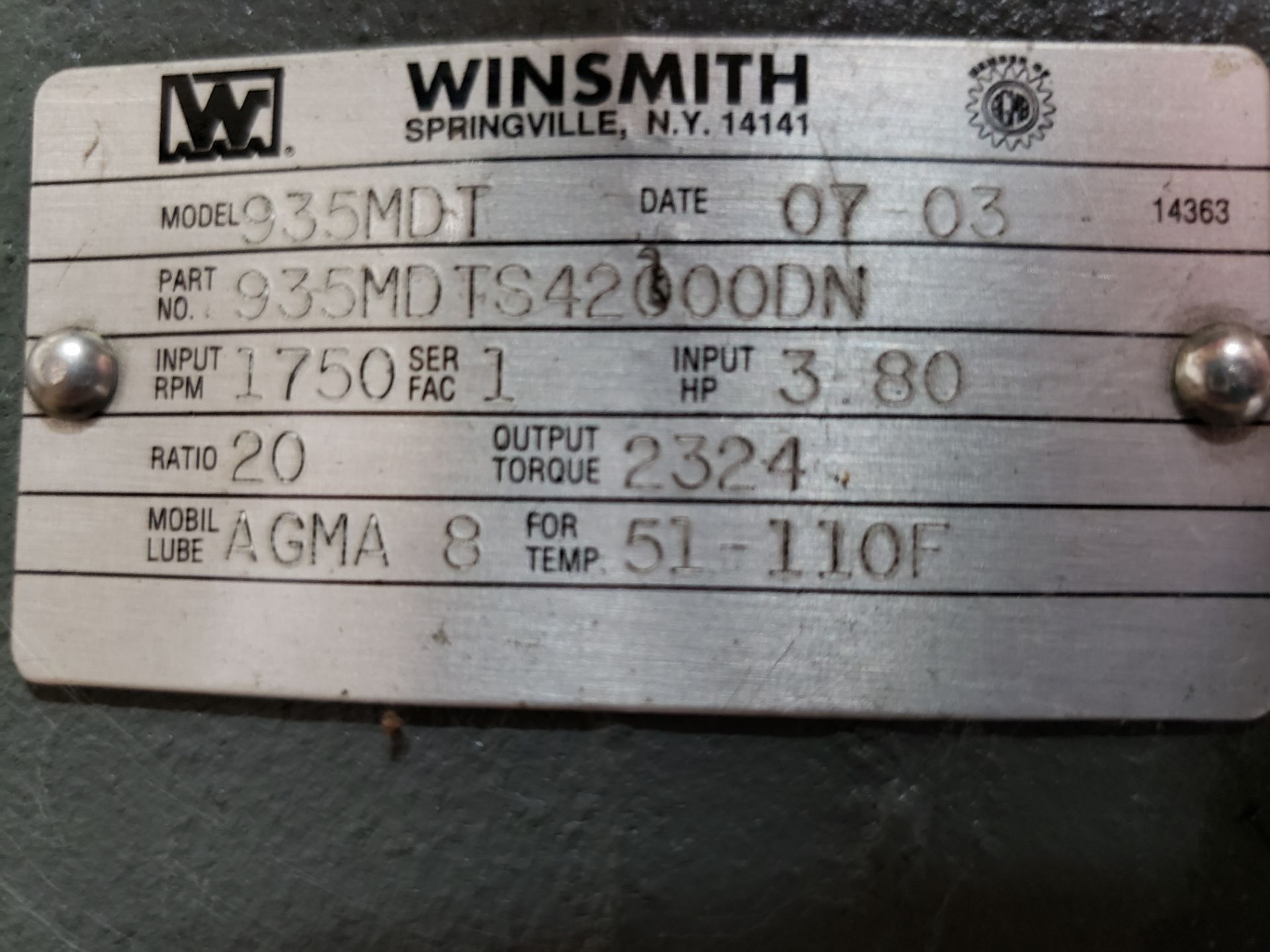 WINSMITH 935 SPEED REDUCER - Image 4 of 4
