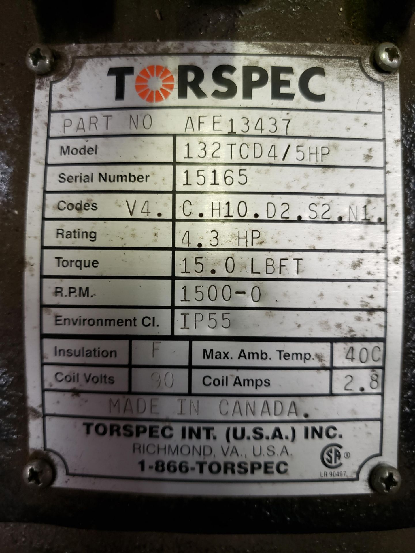 TORSPEC 5HP MOTOR - MODEL 132TCD4/5HP - Image 2 of 4