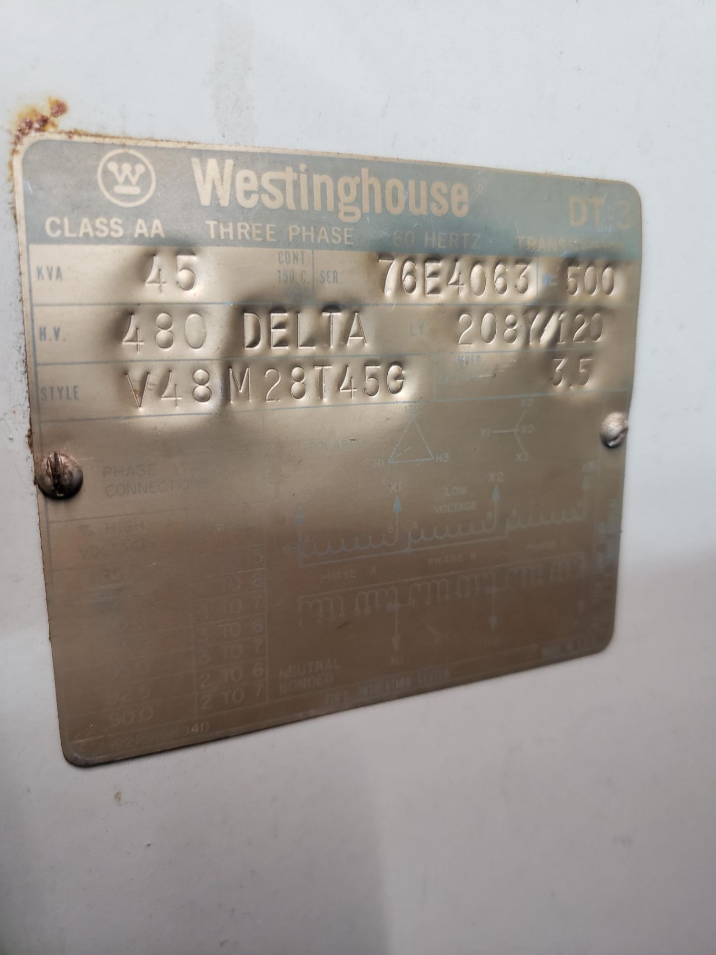 WESTINGHOUSE TRANSFORMER 45 KVA - Image 2 of 3