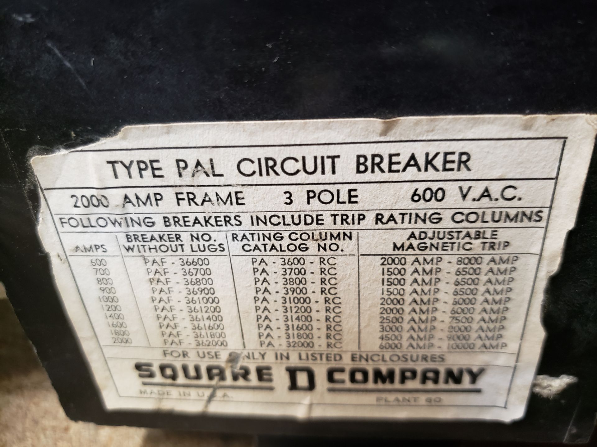 SQUARE D 1600A BREAKER TYPE PAL - Image 4 of 5
