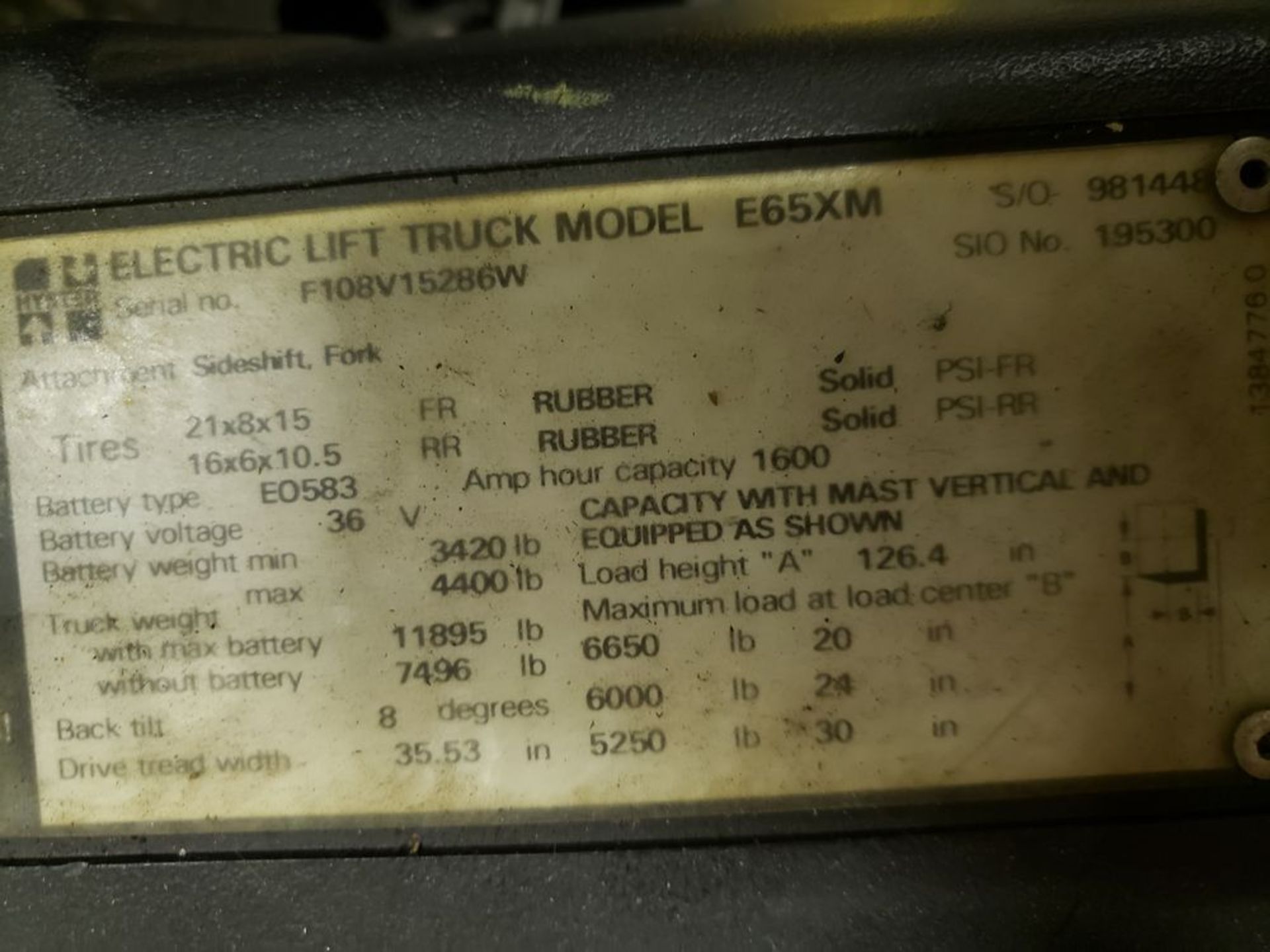 HYSTER E65XM ELECTRIC TOW MOTOR WITH EXIDE 240/480 3 PHASE CHARGER MODEL NPC18-3-680L -- NOTE: - Image 5 of 9