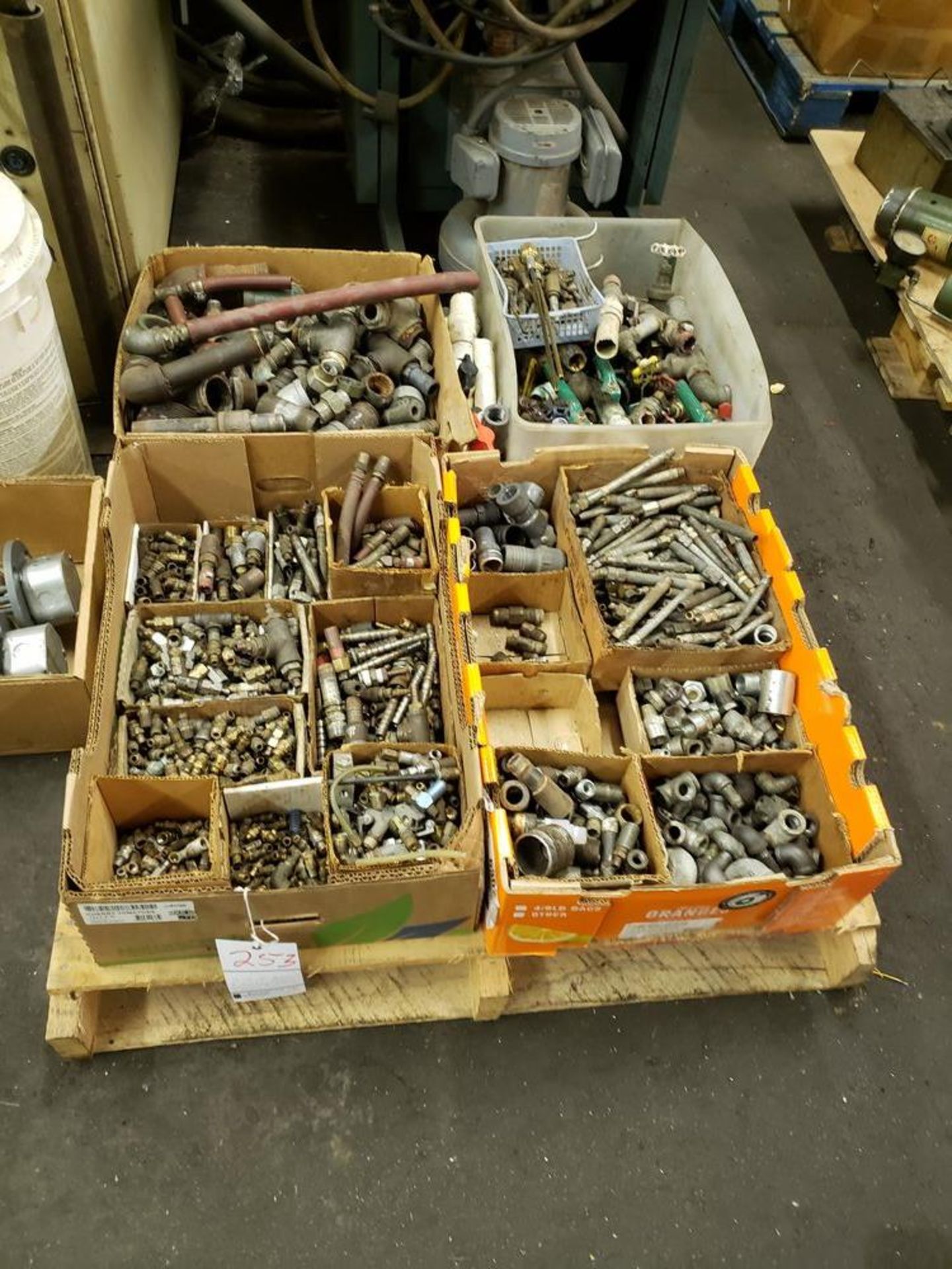 SKID OF ASSORTED FITTINGS, VALVES, QUICK DISCONNECTS AND MISC