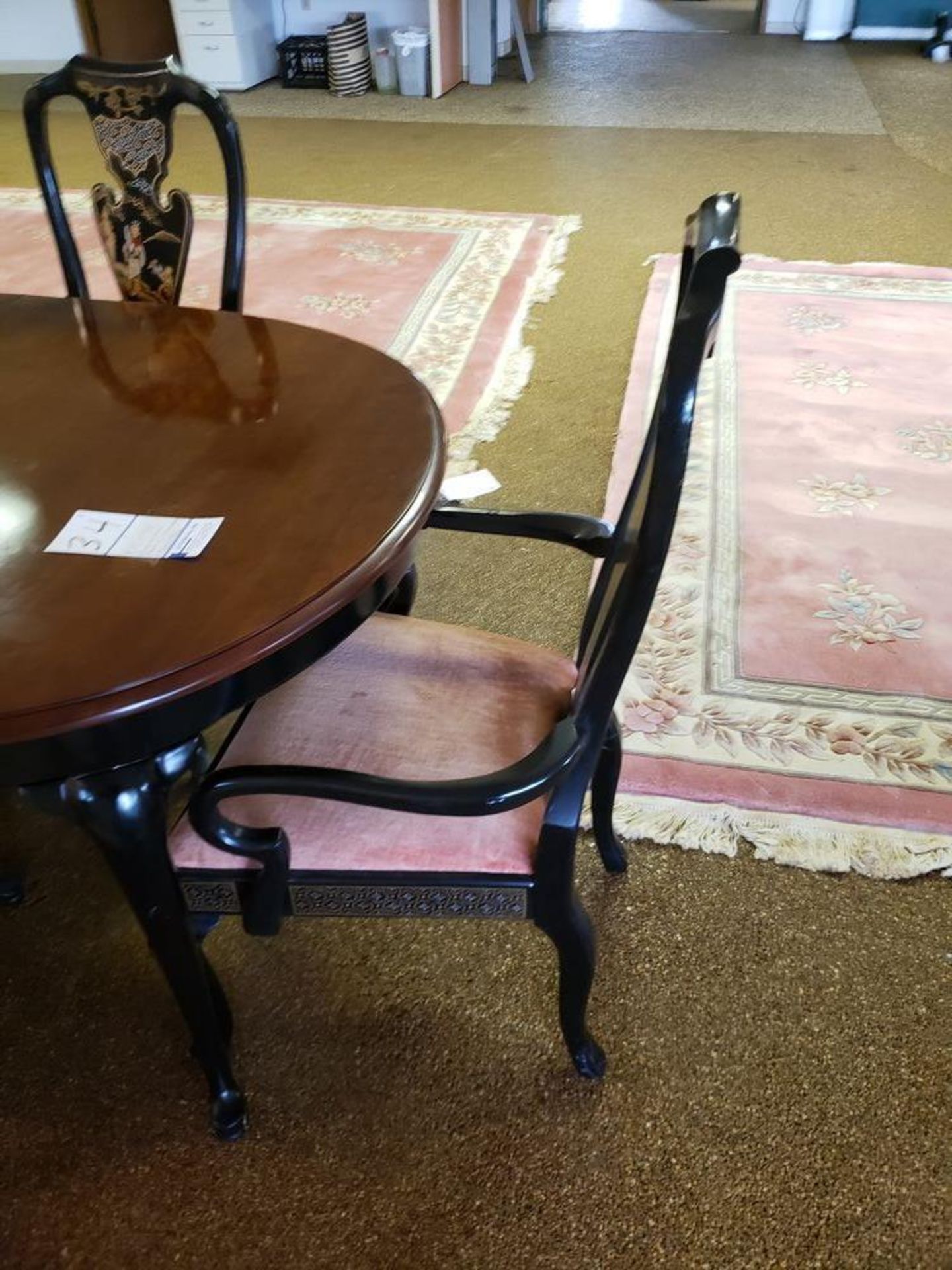 DINING ROOM TABLE WITH 6 ORIENTAL STYLE CHAIRS. TABLE MEASURES 8'11" X 43-1/2" - Image 8 of 8