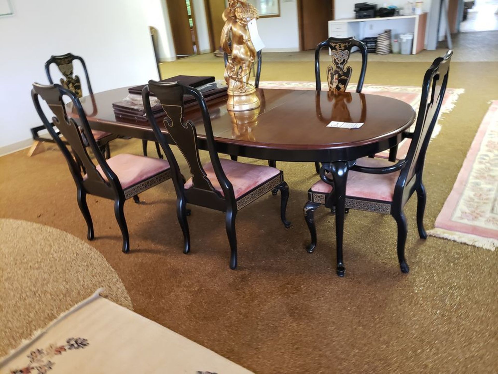 DINING ROOM TABLE WITH 6 ORIENTAL STYLE CHAIRS. TABLE MEASURES 8'11" X 43-1/2" - Image 2 of 8