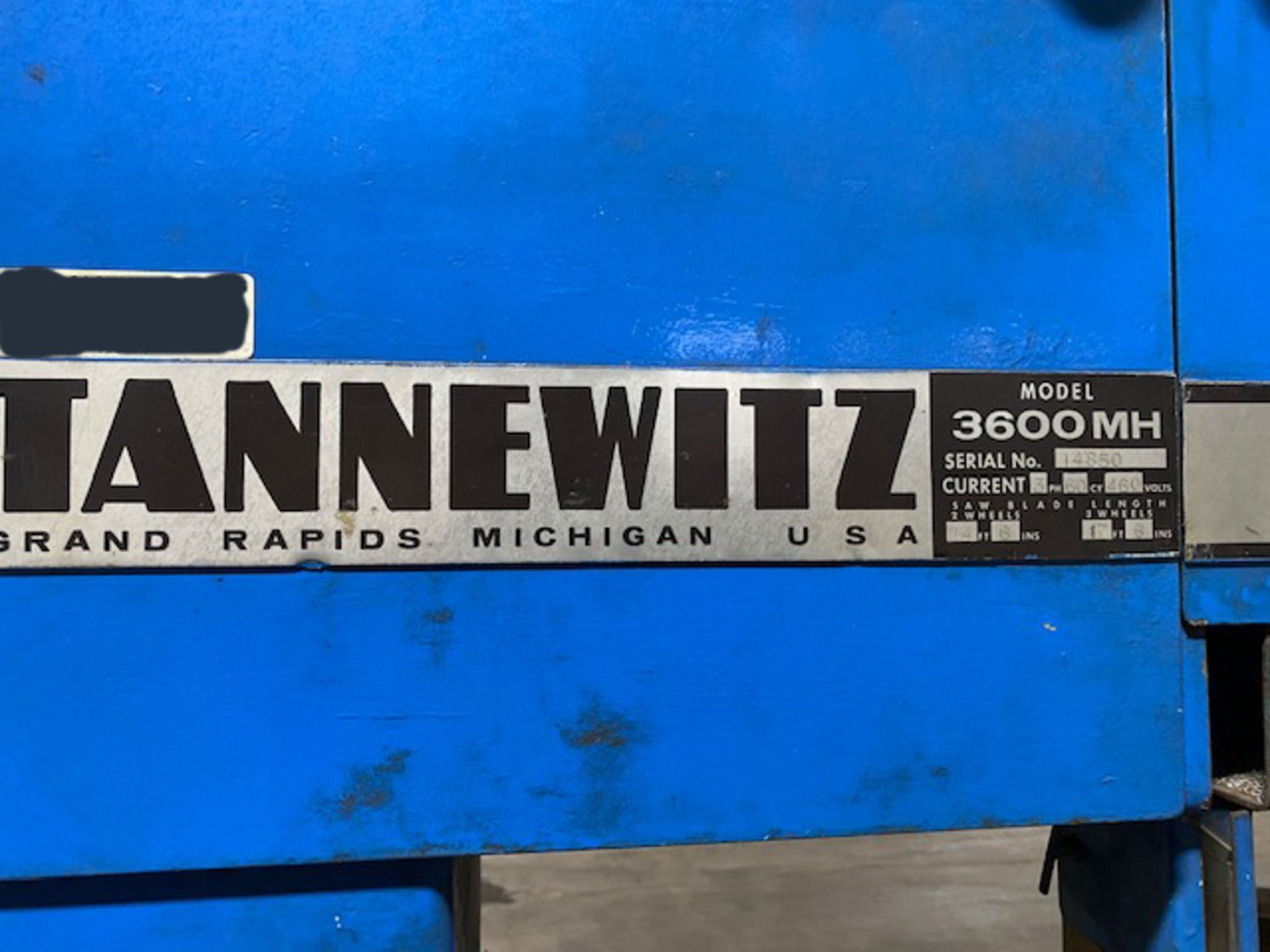 TANNEWITZ VERTICAL BANDSAW MODEL 3600MH, LOCATION MI - Image 2 of 2