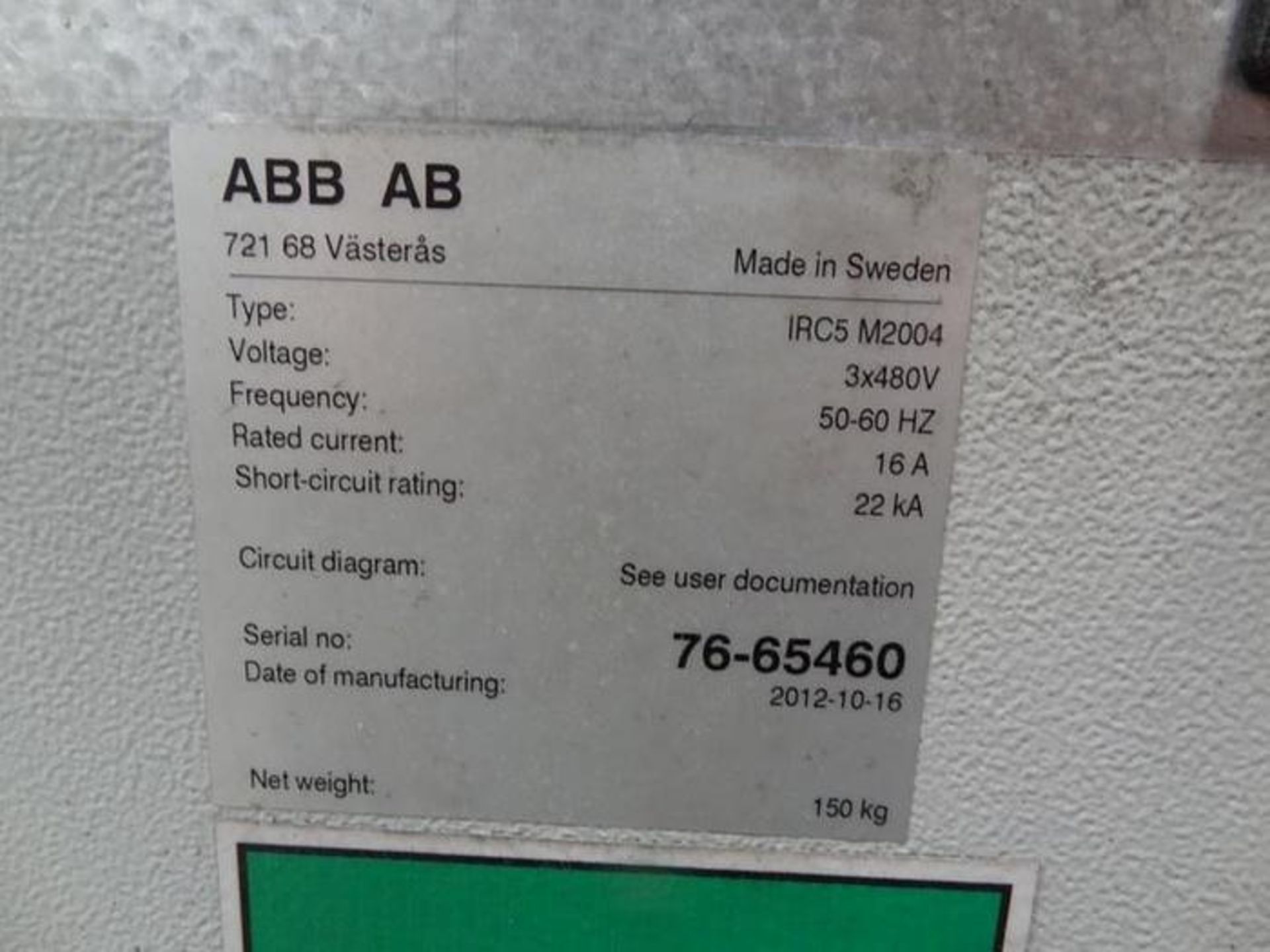 ABB ROBOT IRB 7600 6 AXIS CNC ROBOT 500KG X 2.55M, W/ IRC5 CONTROLLER, CABLES & TEACH YEAR 2012 - Image 3 of 3