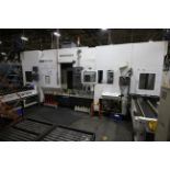 FUJI ANS 34 CNC LATHE, YEAR 2014 TWIN TURRET, TAIL STOCK AND GANTRY LOAD/UNLOAD STATIONS.