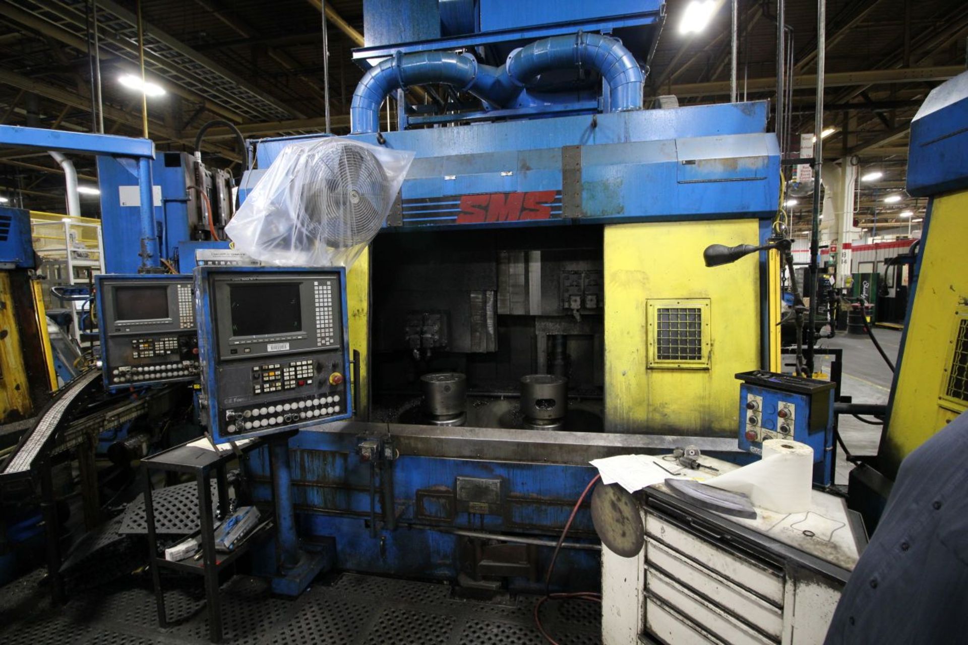 SMS TWIN SPINDLE VERTICAL TURNING CENTER, FANUC CONTROL