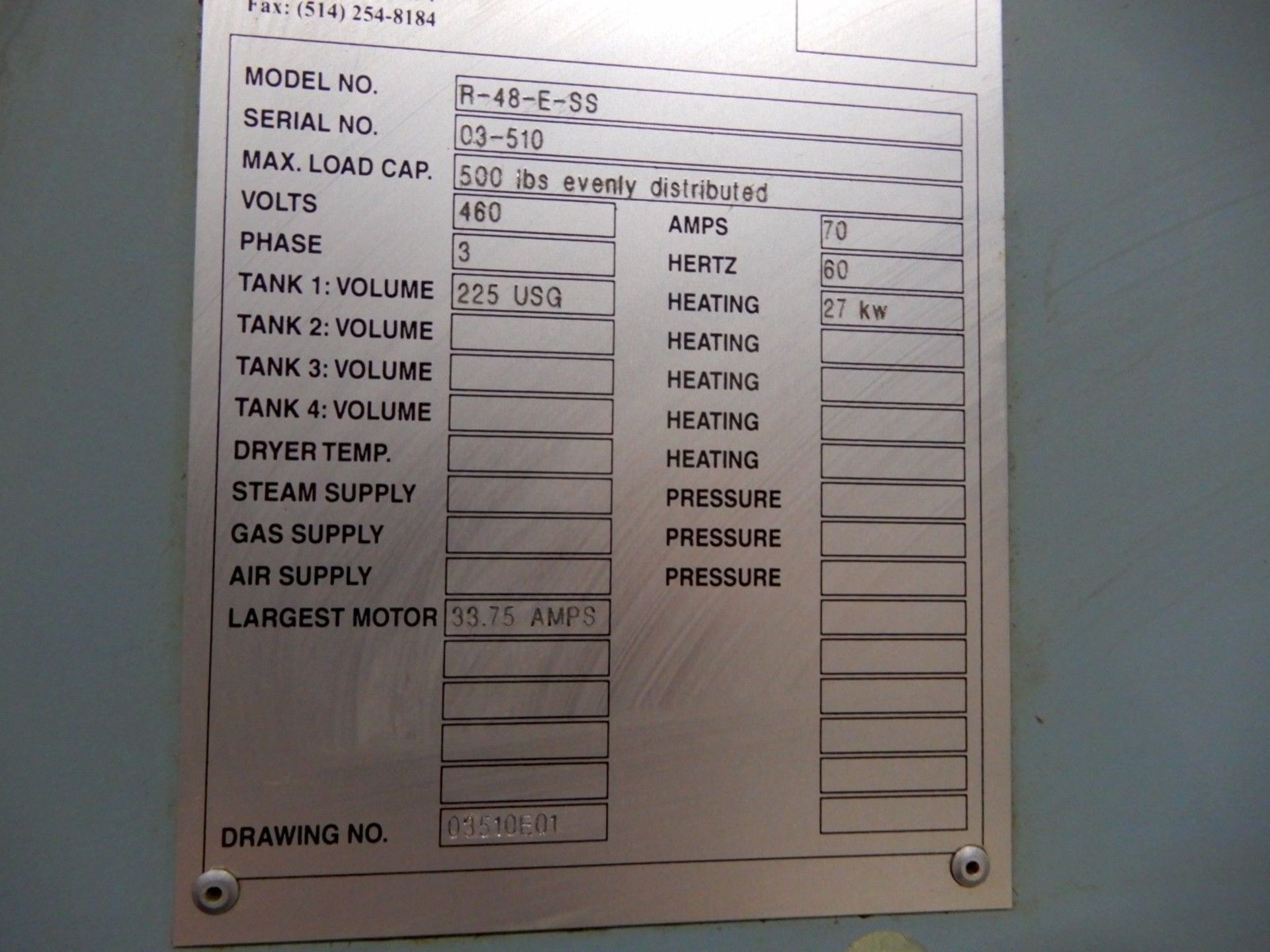 PROCECO TYPHOON ROTARY PARTS WASHER, MODEL RW-R-E-55, YEAR 2003, SN 03-510 - Image 6 of 6