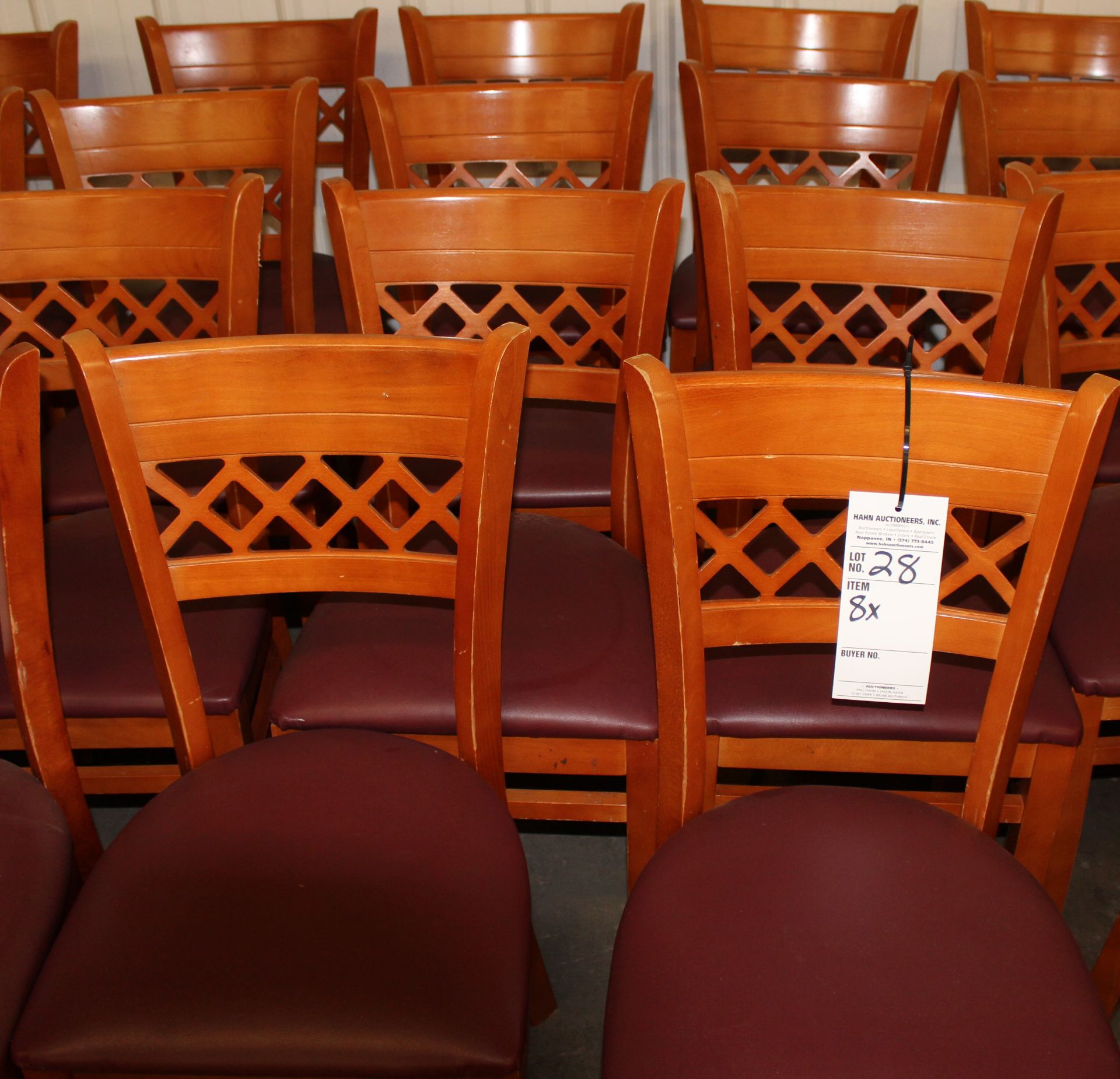 8x wooden padded dining chairs