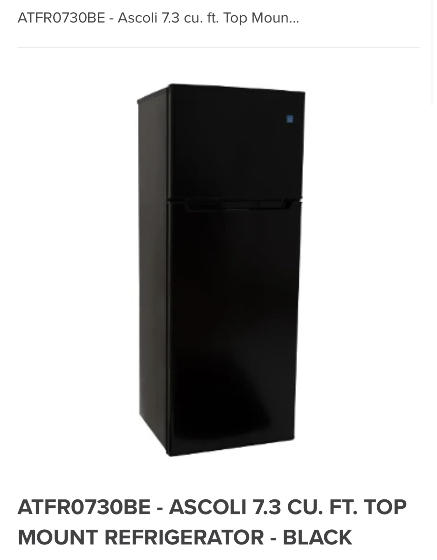Ascoli 7.3 Cu. Ft. Top Mount Refrigerator - Black
