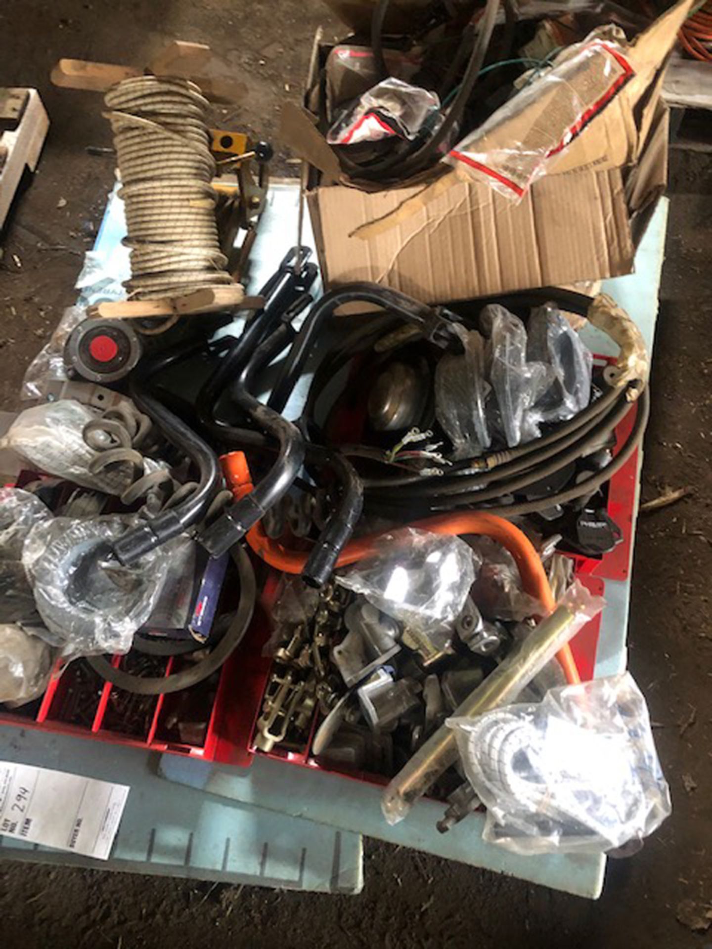 skid of misc. tools, trailer parts, and misc. truck parts