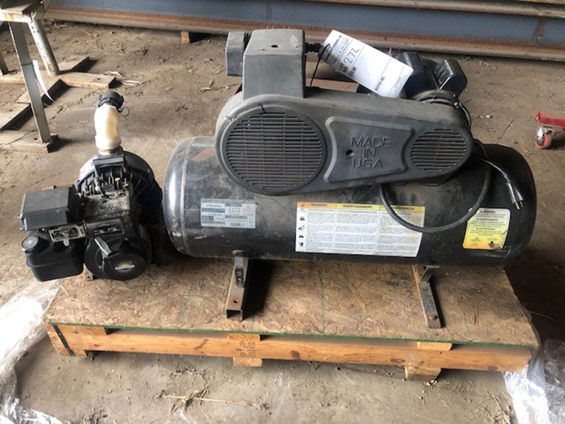 small Campbell Hausfield air compressor and gas powered discharge pump